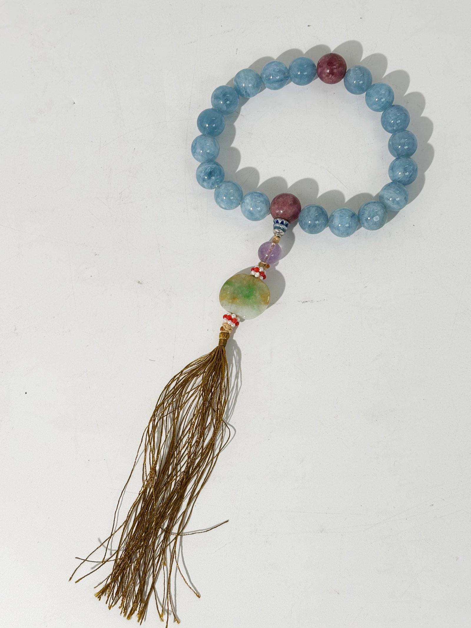 Chinese 18 Bead Blue Quartz Rosary Bracelet (1 of 6)