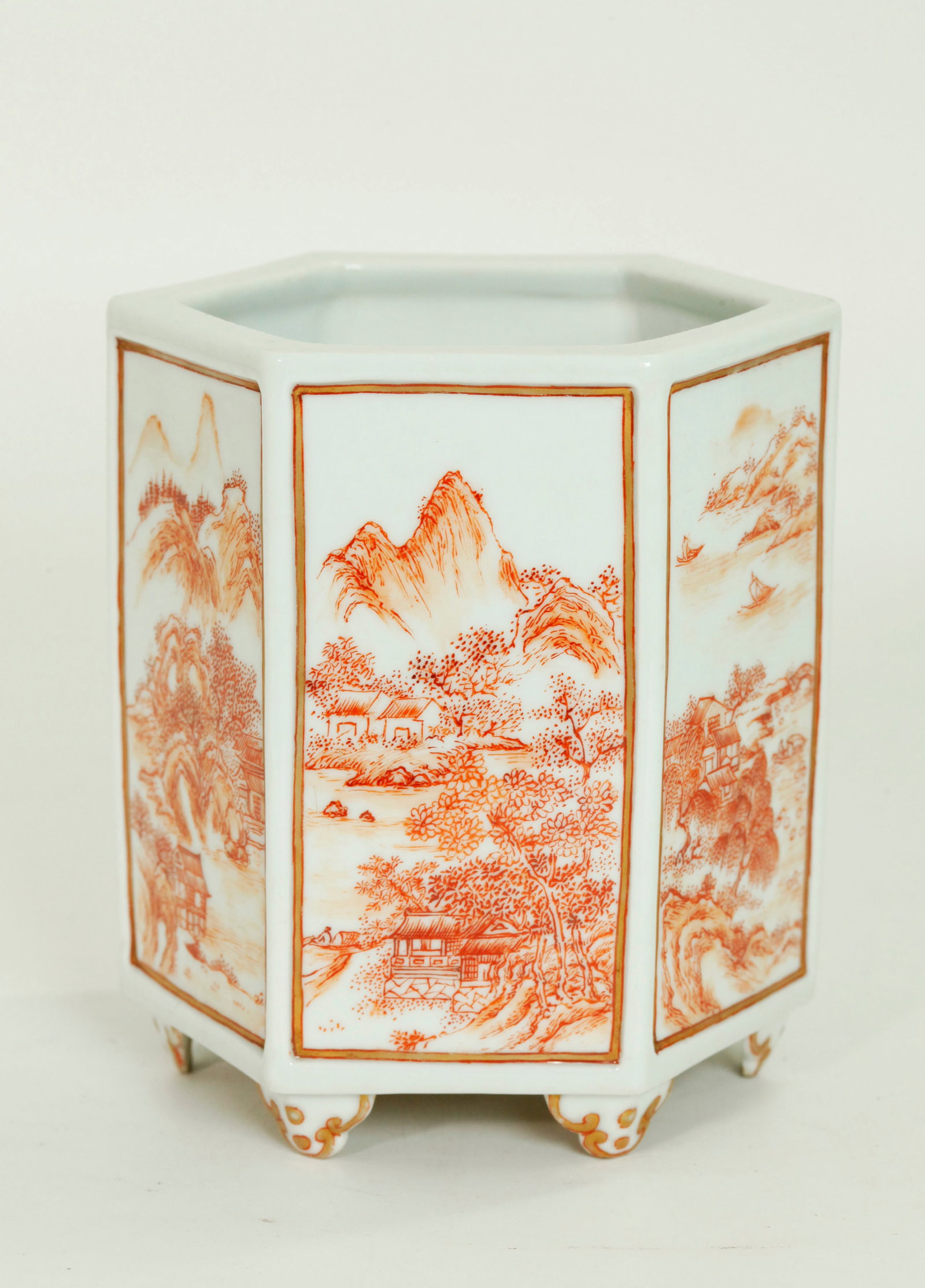Chinese Hexagonal Porcelain Bitong Brush Pot (1 of 5)