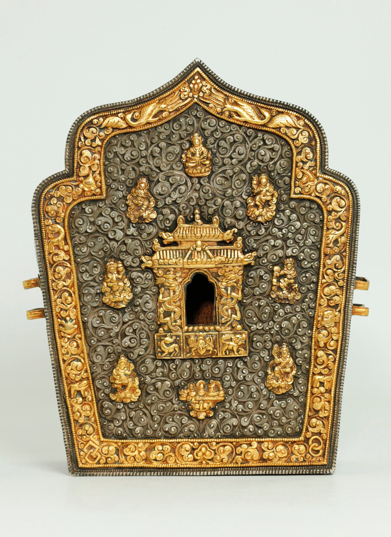 Lg Tibetan Gold & Silver Traveling Shrine Gau Box (1 of 5)