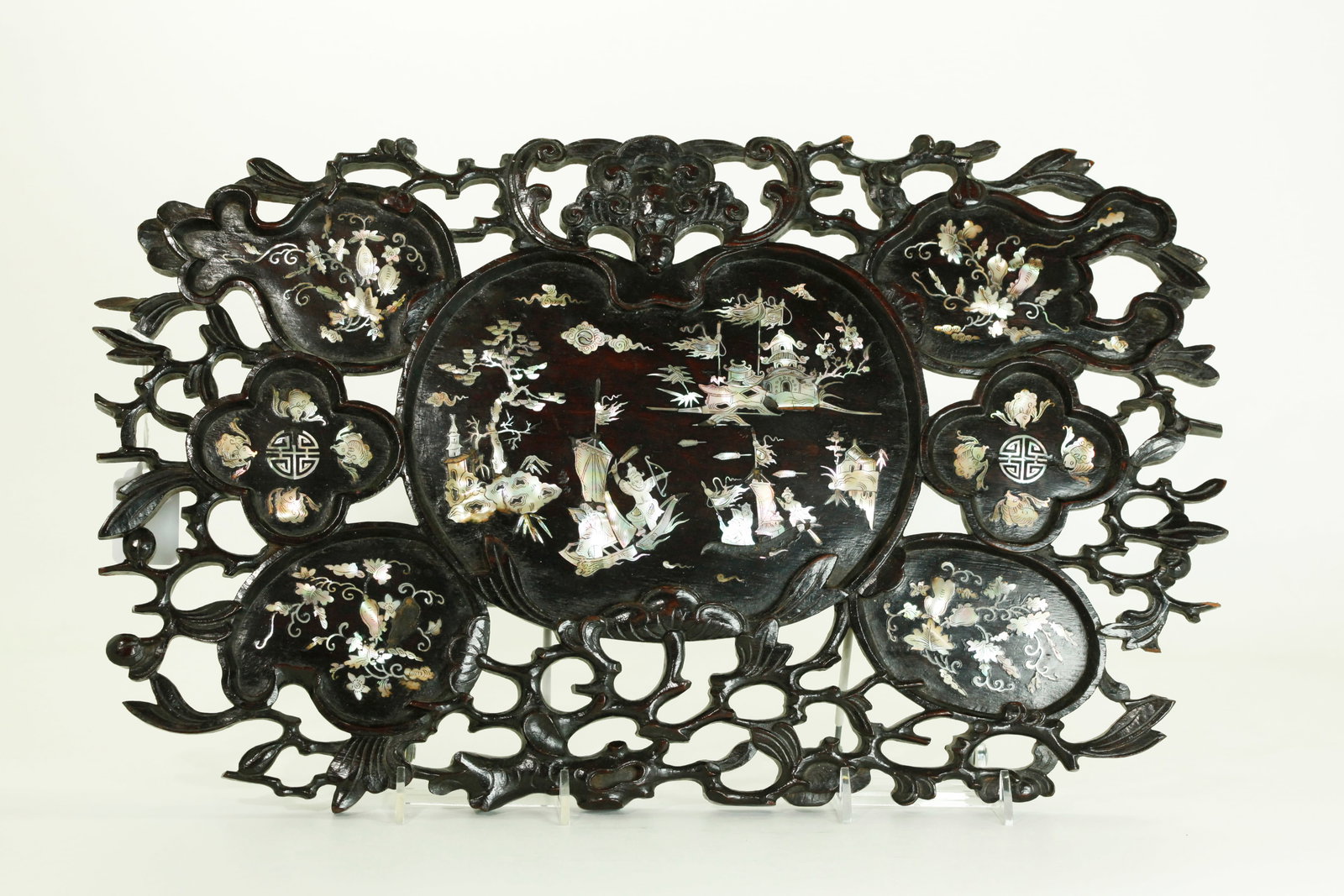 Chinese Qing Black Hard Wood Shell Inlaid Tray (1 of 8)