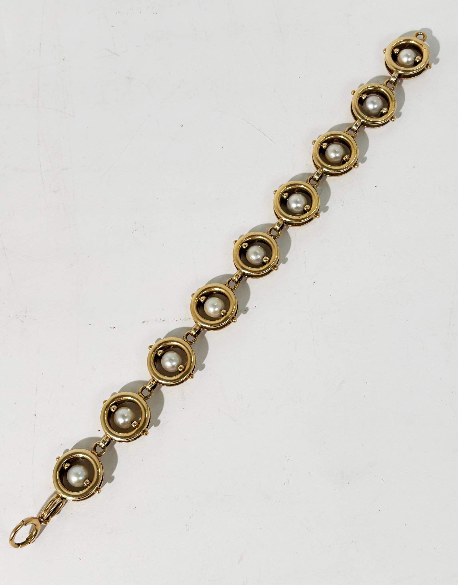 Vintage 14K Yellow Gold Pearl Link Bracelet 27.8G (1 of 6)