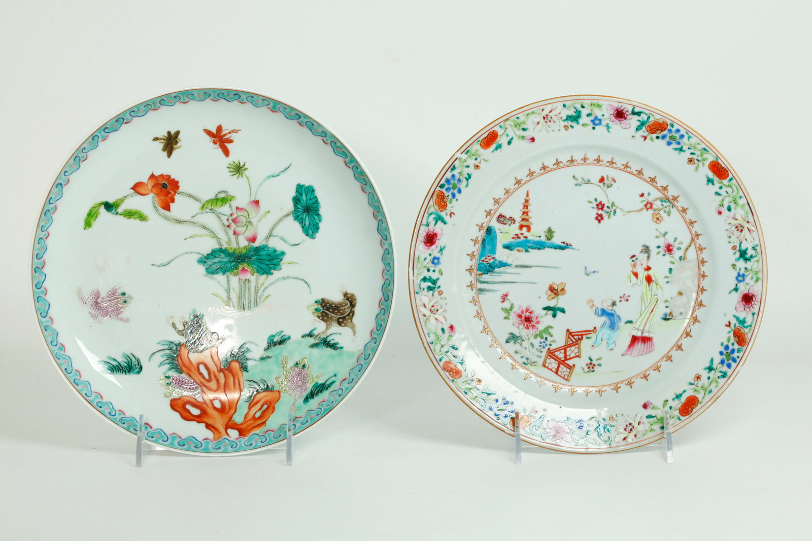 Chinese 19th C Frog & Lotus Porcelain Plate; +1 (1 of 4)