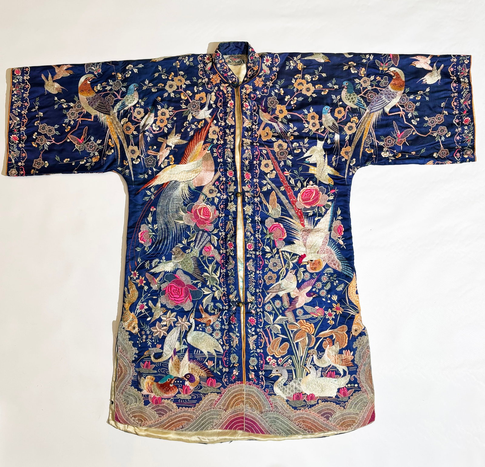 Rare Fine Chinese Embroidered "100" Bird Silk Coat (1 of 8)