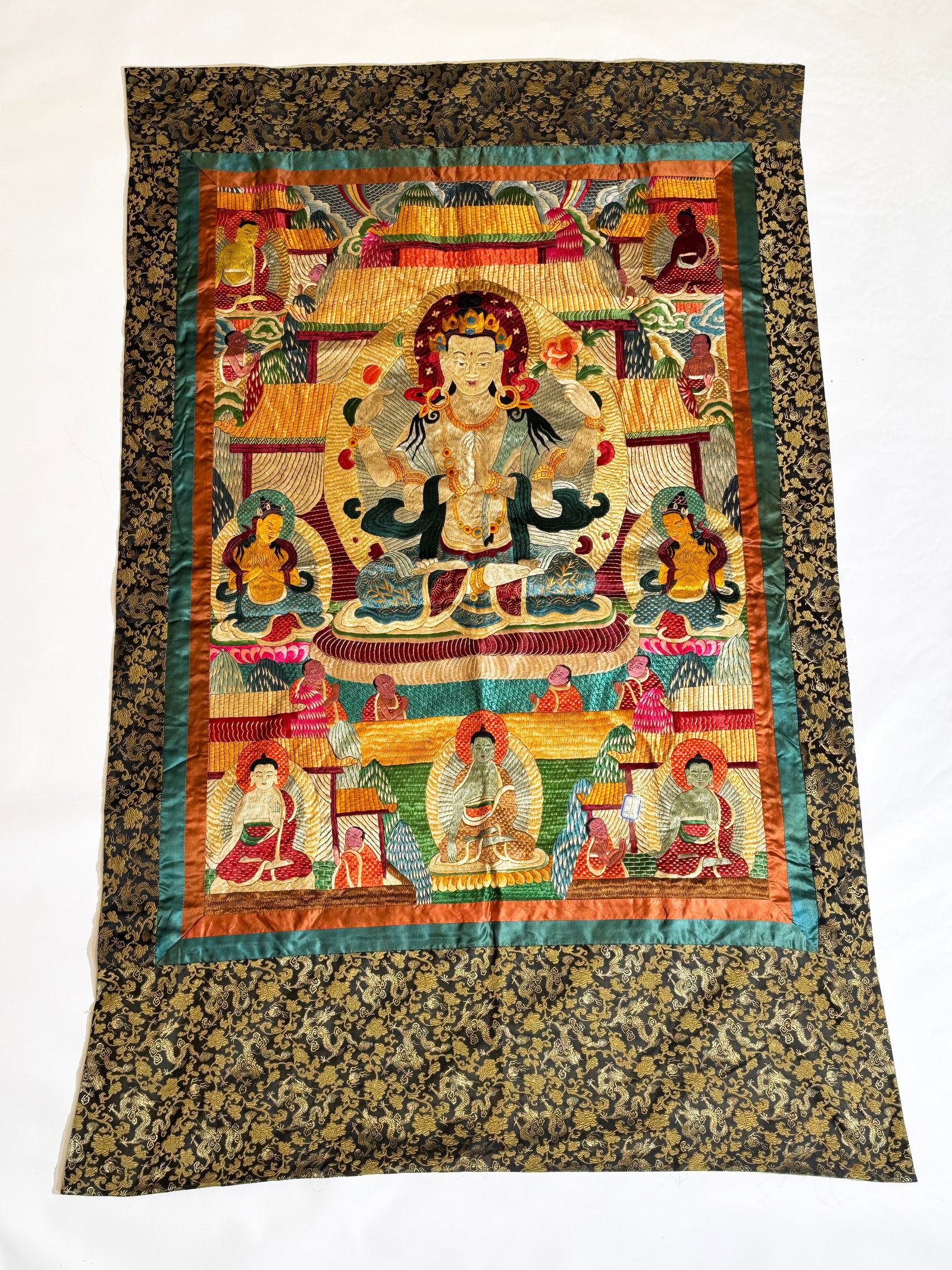 Lg Tibetan Silk Stitch Thangka Avalokiteshvara (1 of 6)