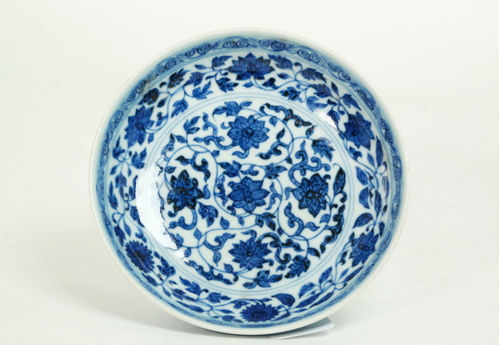 Small Chinese Blue & White Porcelain Lotus Plate (1 of 4)