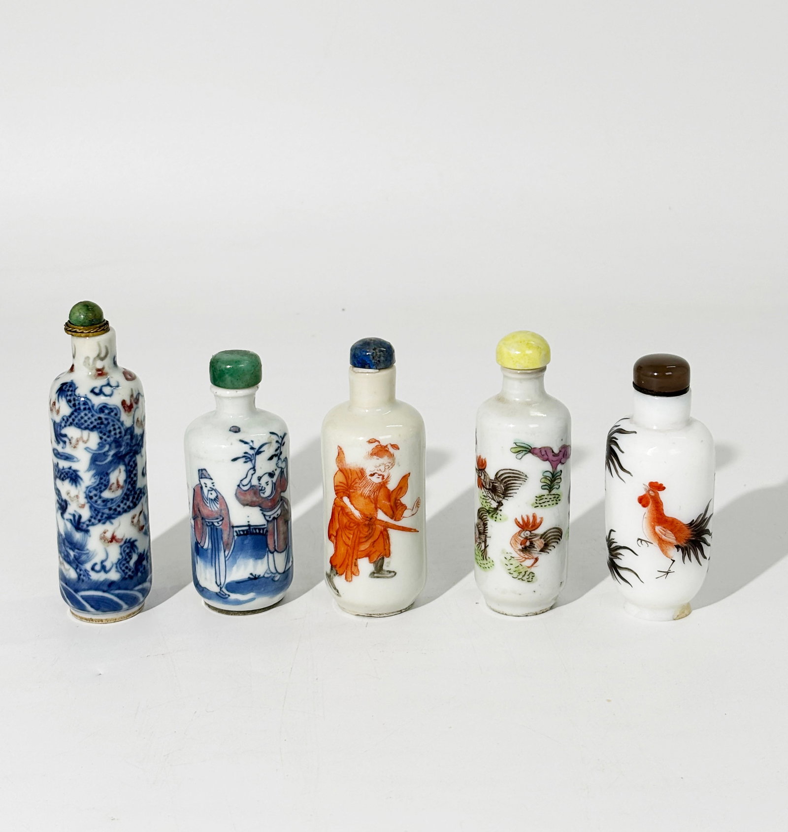 5 Chinese Snuff Bottles; 4 Porcelain 1 Glass (1 of 7)