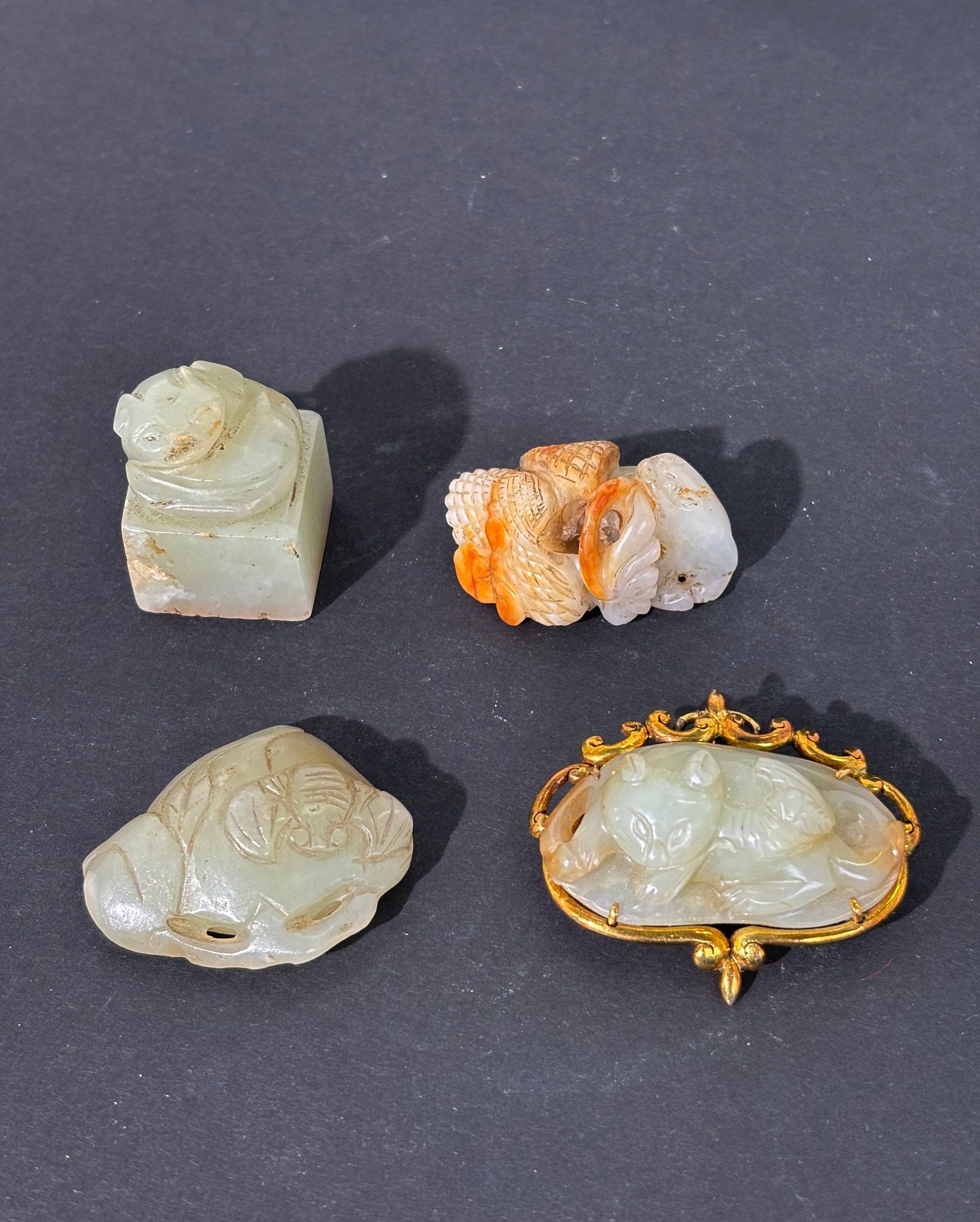 Chinese White Jade Pendant 14K Set; Toggles & Seal (1 of 11)