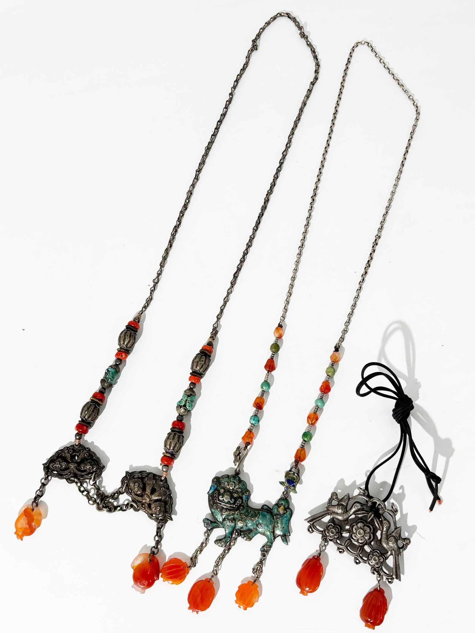 3 Chinese Necklaces Silver Carnelian Turquoise (1 of 7)