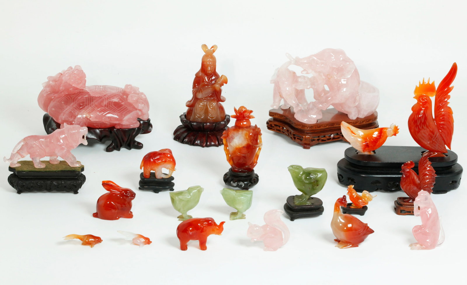 20 Chinese Carvings Carnelian Rose Quartz Jade (1 of 9)