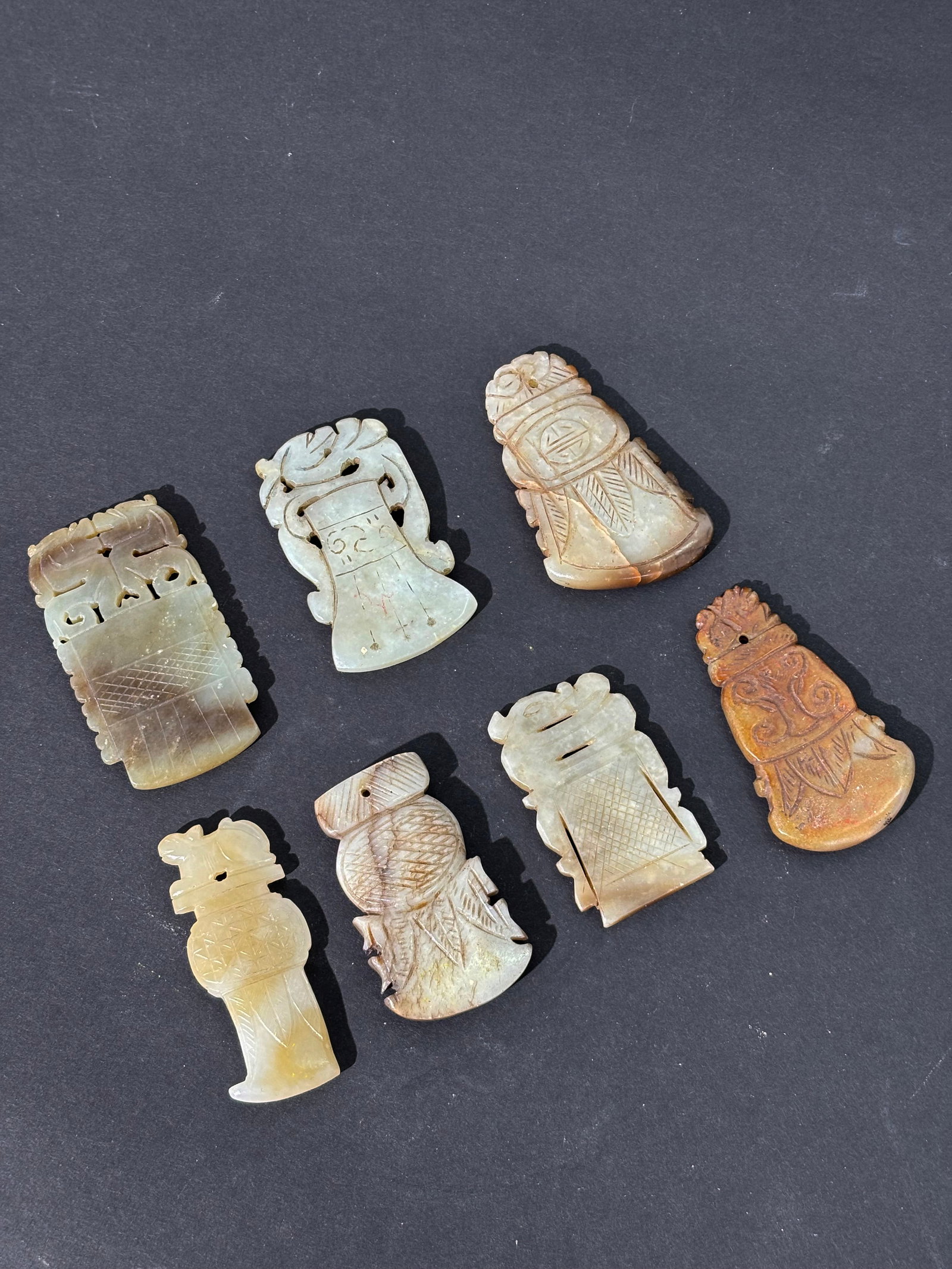 7 Chinese Qing or Earlier Jade Axe Head Pendants (1 of 6)