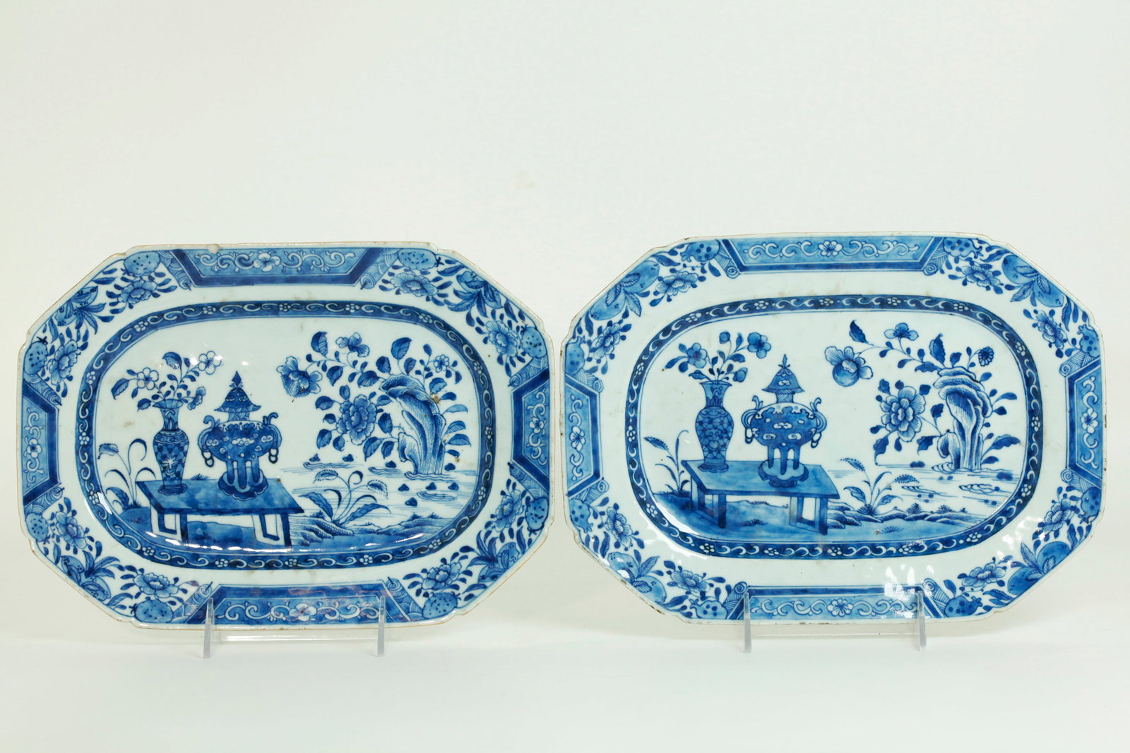 Pr Chinese 18th C Blue & White Porcelain Platters (1 of 4)