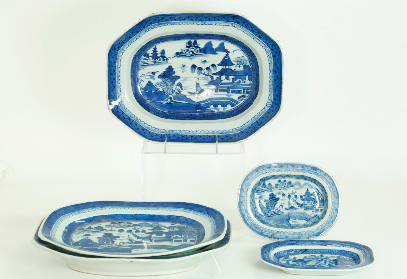 5 Chinese 19th C Canton Pattern Porcelain Platters (1 of 5)