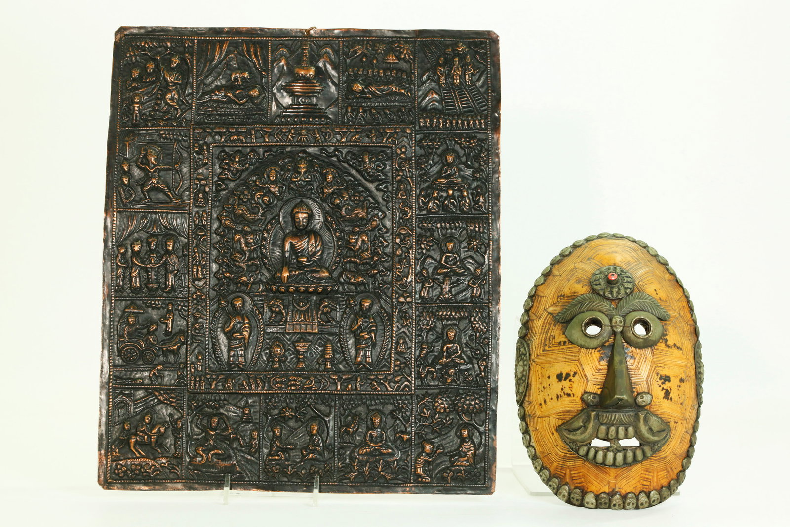 Tibetan Repousse Copper Life Buddha Plaque; Mask (1 of 6)