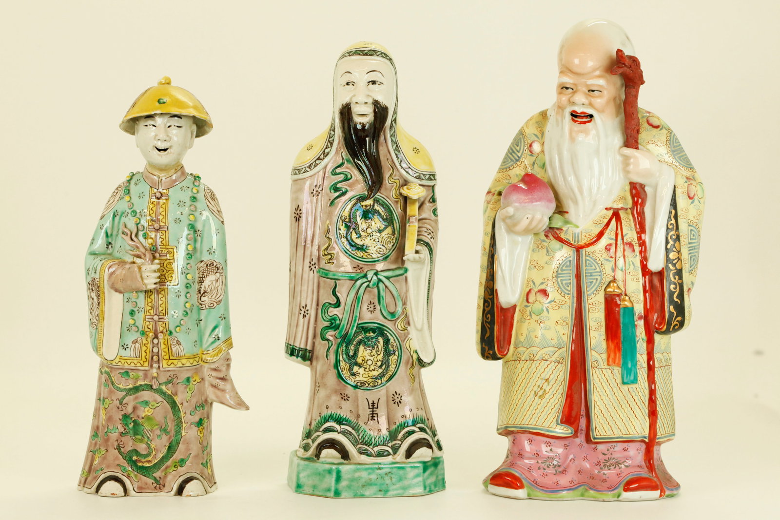 3 Chinese Enameled Porcelain Standing Male Figures (1 of 6)