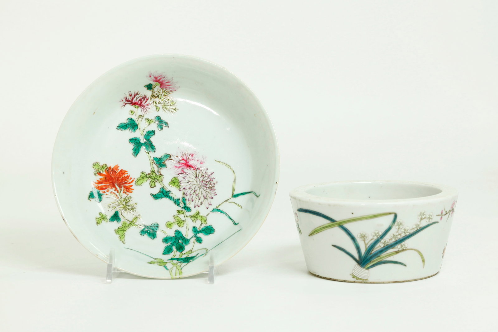 2 Chinese Enameled Porcelains; Brush Washer & Bowl (1 of 6)