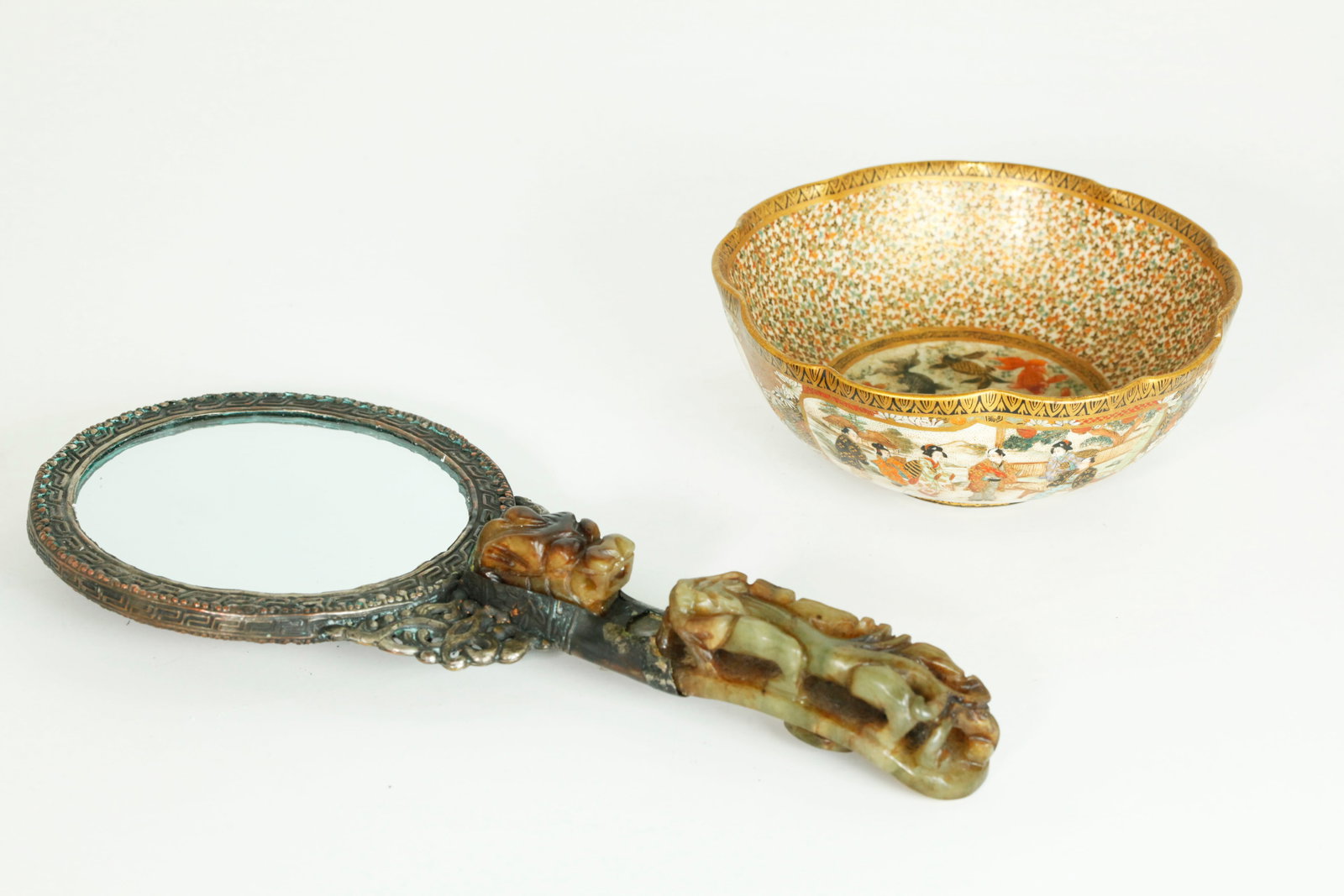Chinese Belt Hook Mirror & Satsuma Bowl (1 of 7)