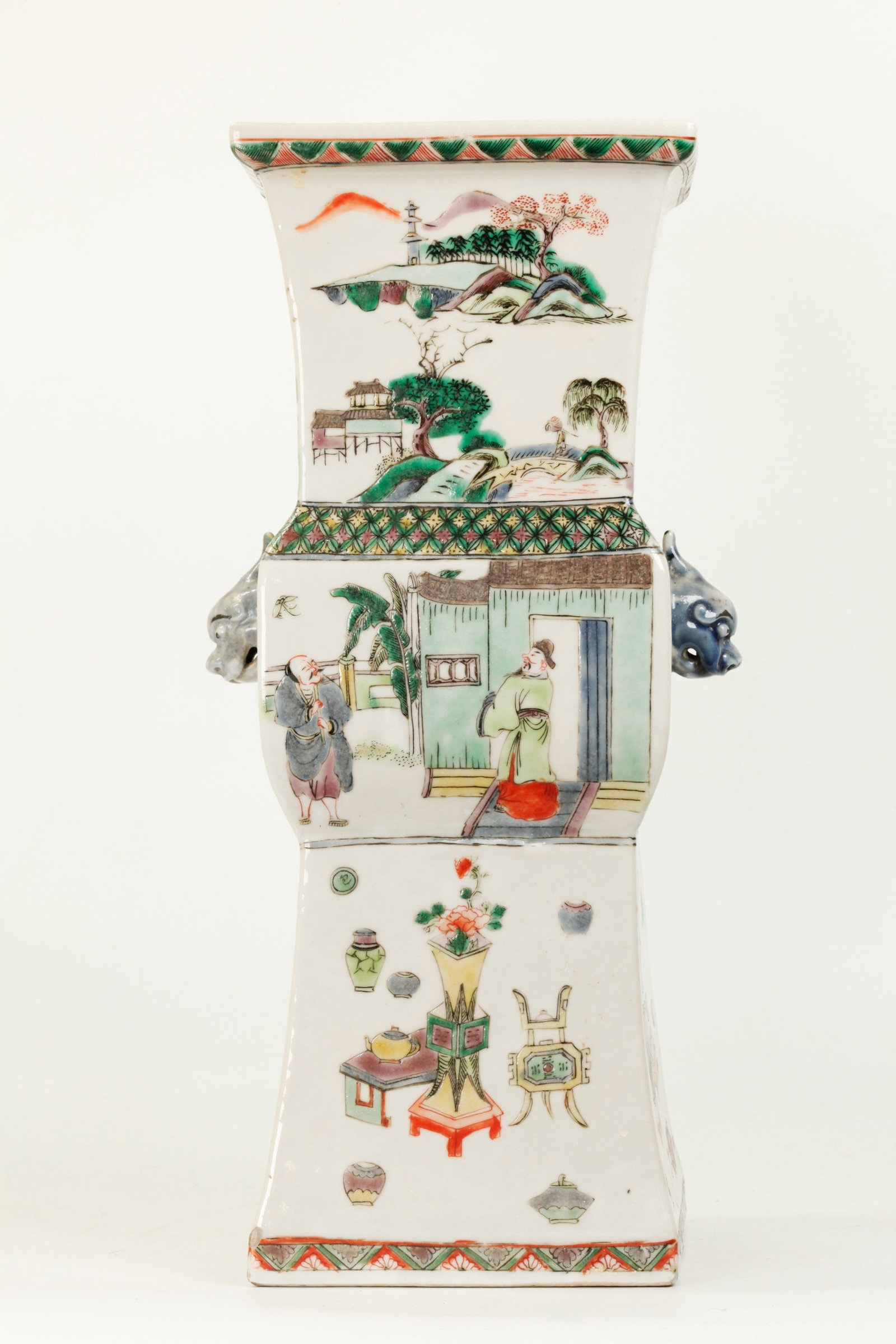 Chinese Famille Verte Porcelain 4 Sided Vase (1 of 5)