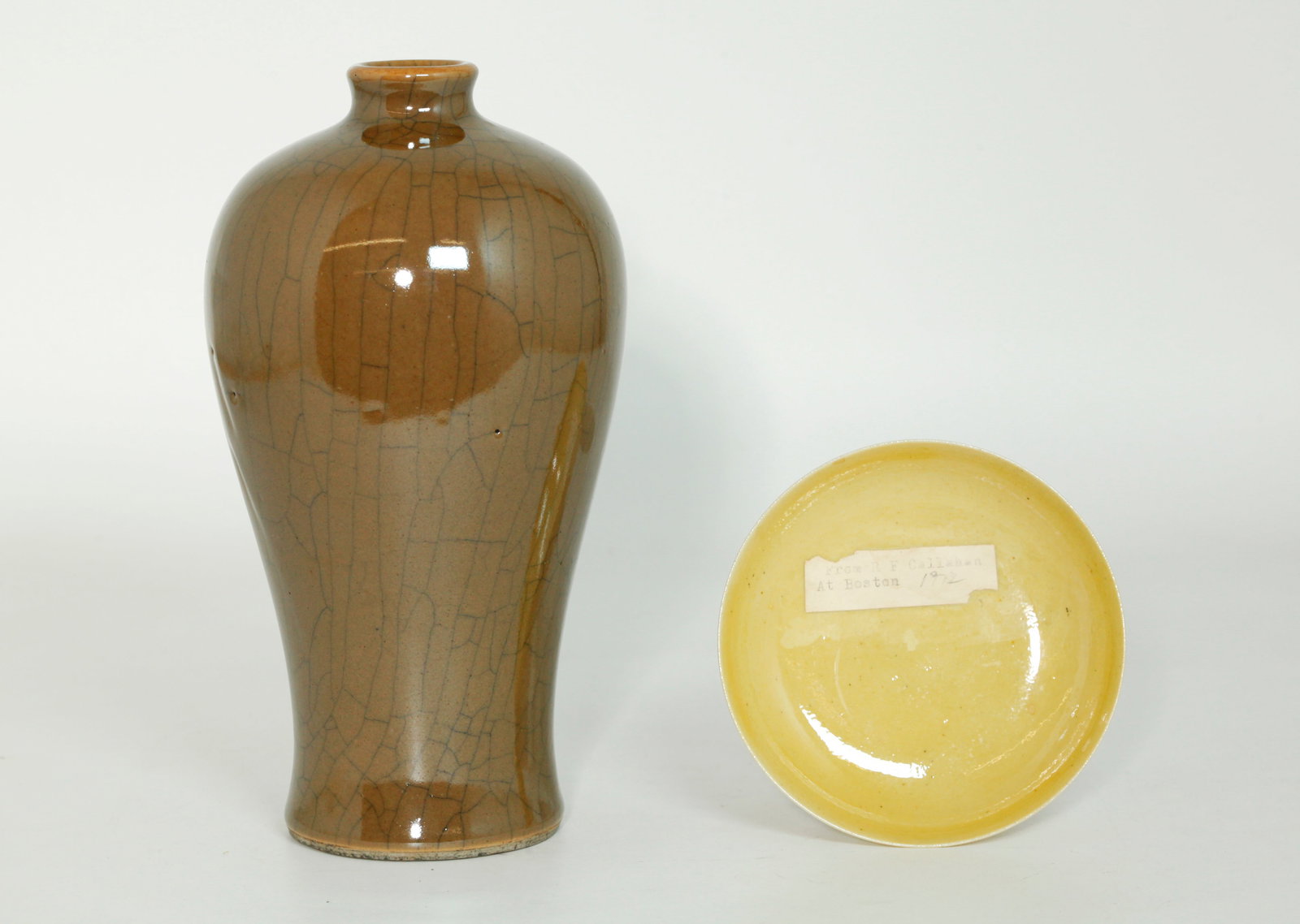 Chinese Yellow Porcelain Plate; Crackle Meiping (1 of 5)