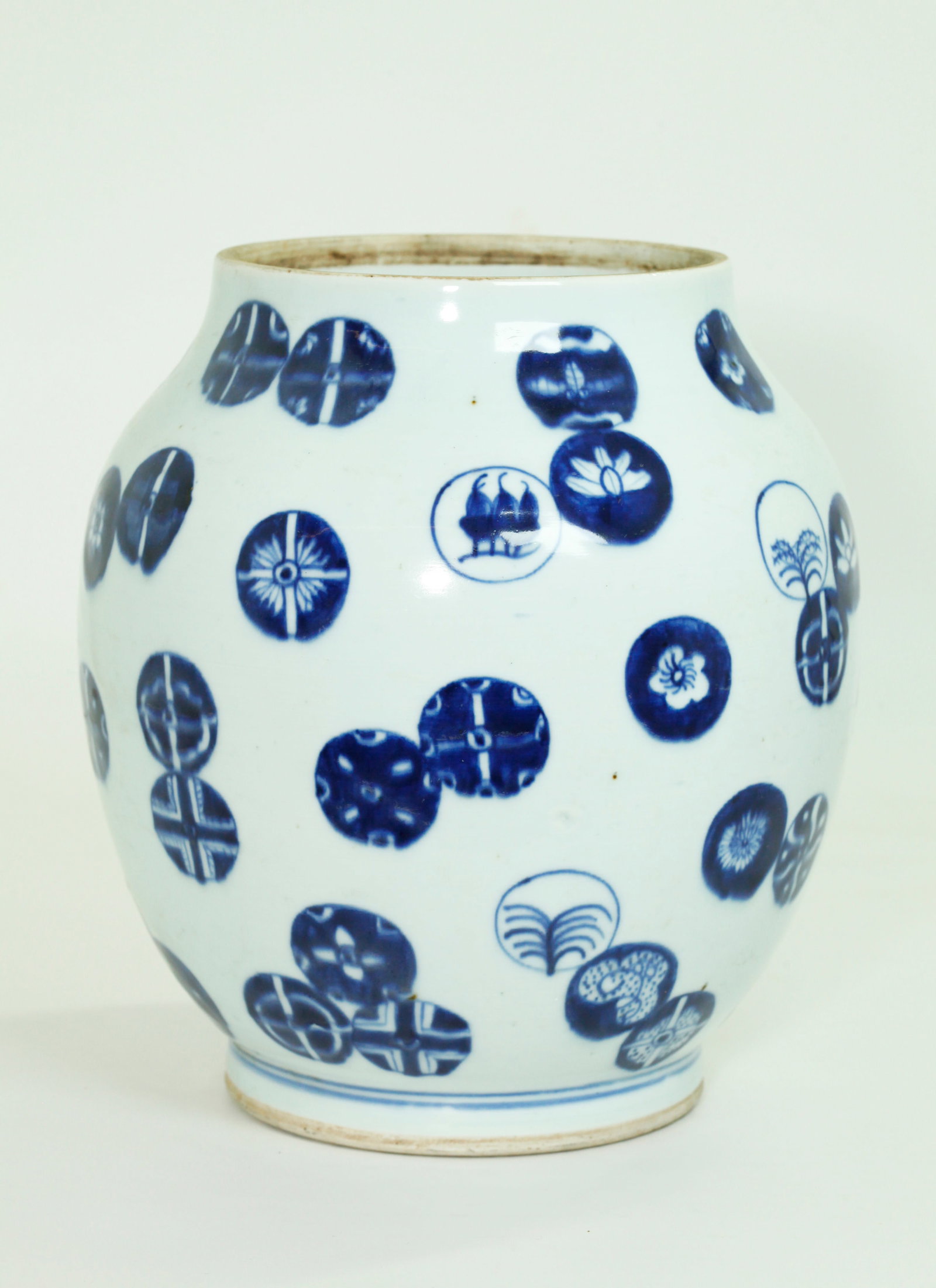 Lg Chinese Qing Blue & White Porcelain Roundel Jar (1 of 5)