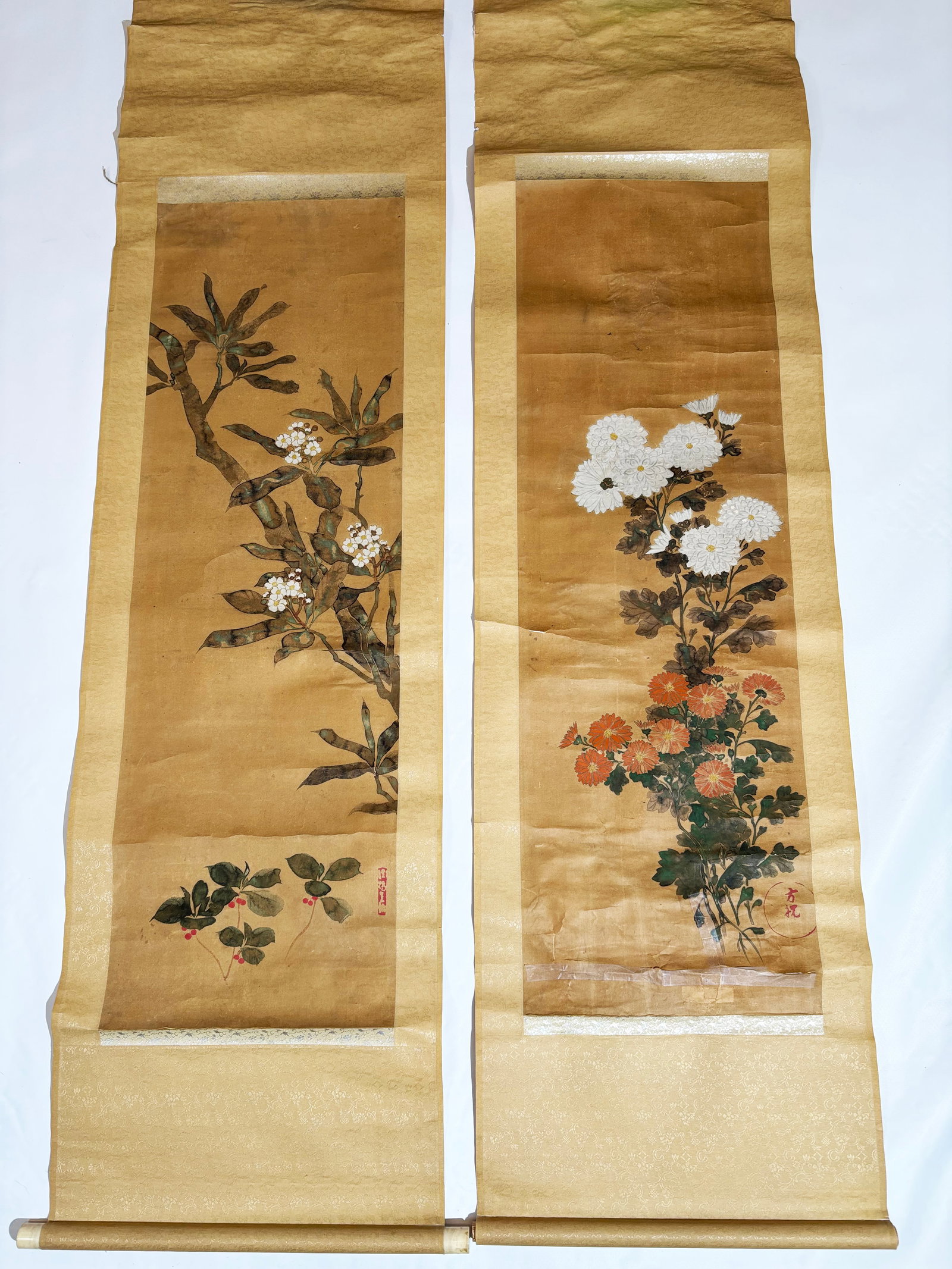 2 Chinese Floral Hanging Scroll Paintings (1 of 5)