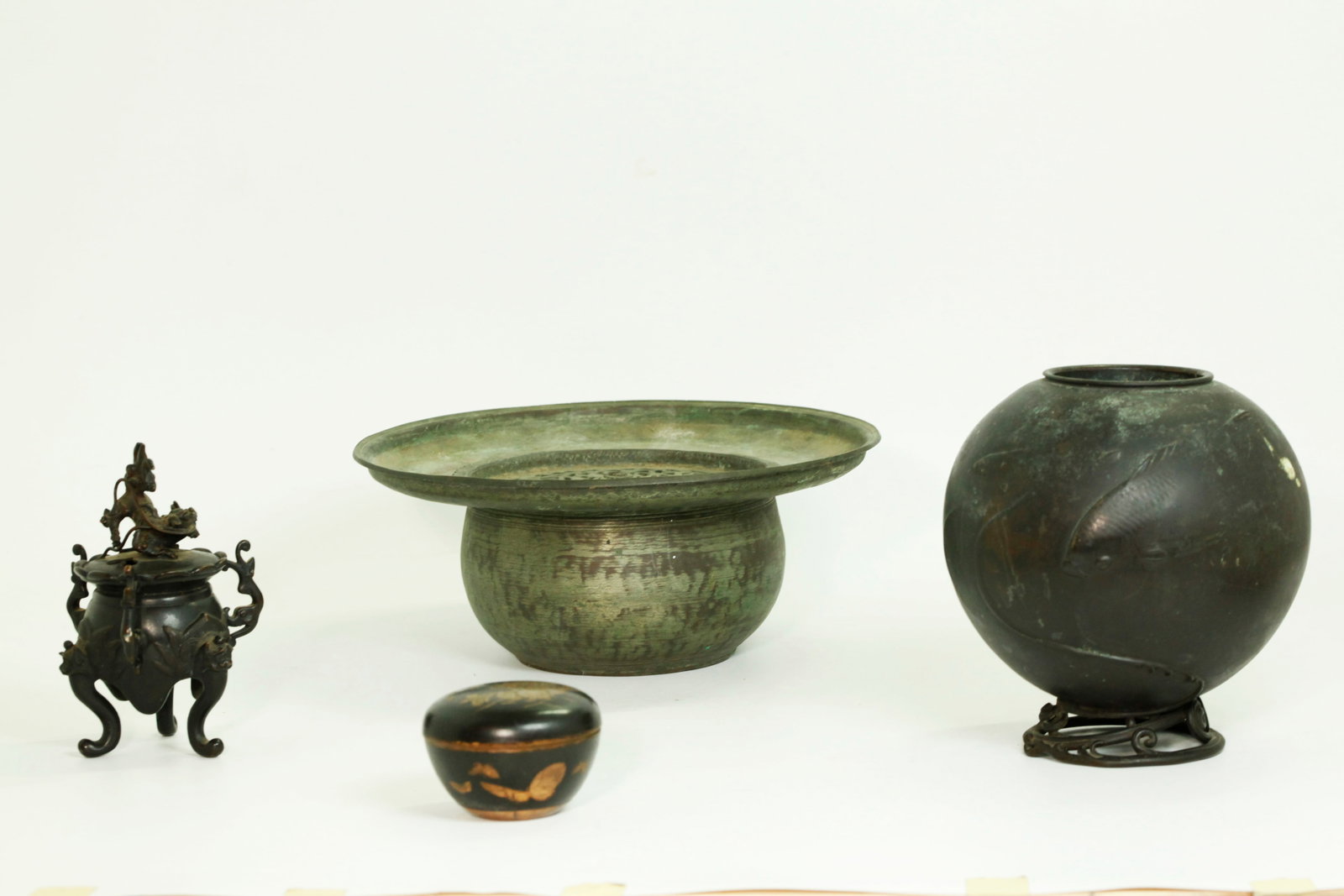 3 Japanese Bronzes; Middle Eastern Monkey Spittoon (1 of 8)