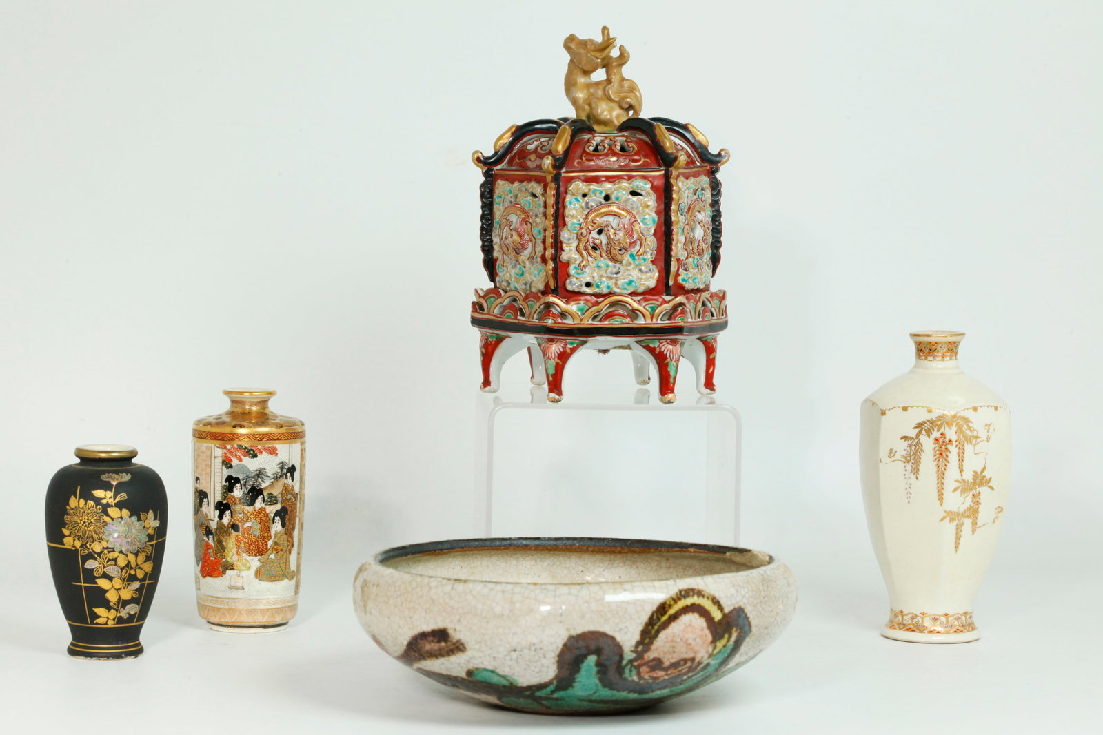 5 Japanese Ceramics, Kutani Satsuma & Kenzan (1 of 7)