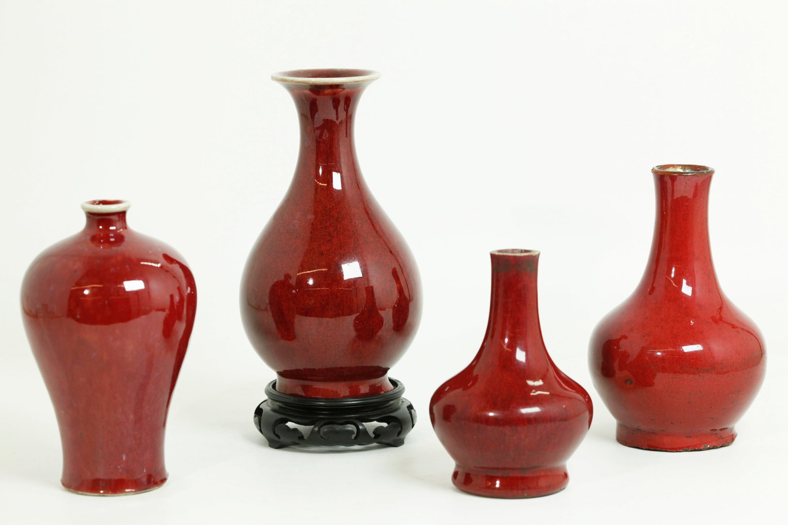 4 Chinese 19th C Red Monochrome Porcelain Vases (1 of 5)