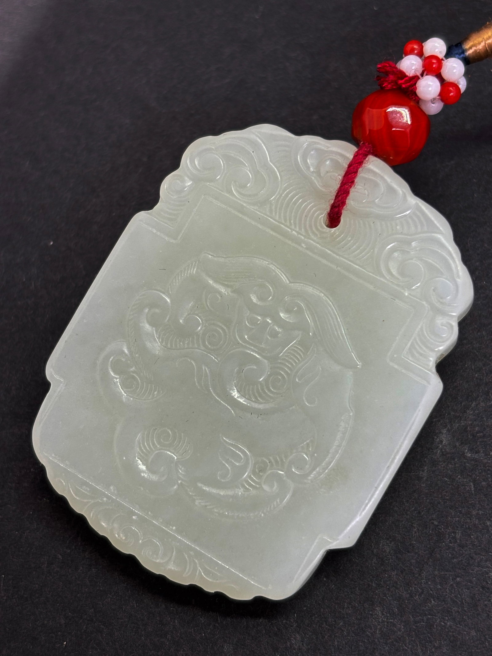Chinese White Jade Rectangular Dragon Pendant (1 of 5)