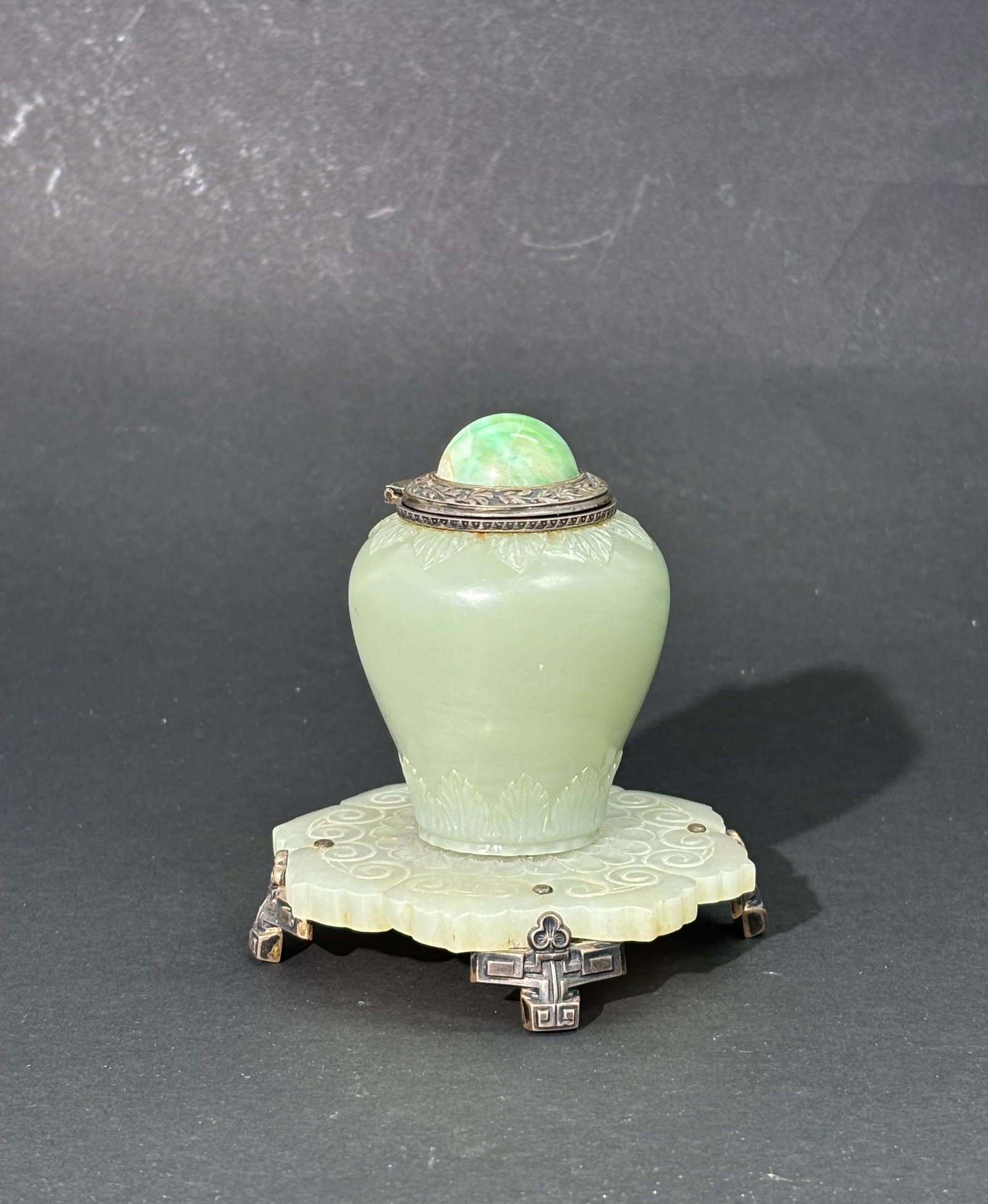 Lebkuecher Sterling Jade & Jadeite Inkwell Ca 1892 (1 of 8)