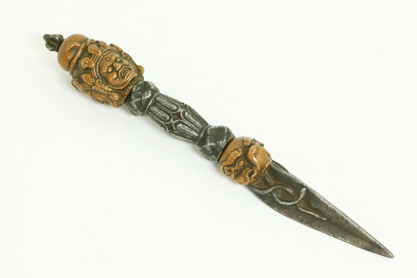 Fine Tibetan 18th/19th C Cast Iron & Bronze Phurba (1 of 4)