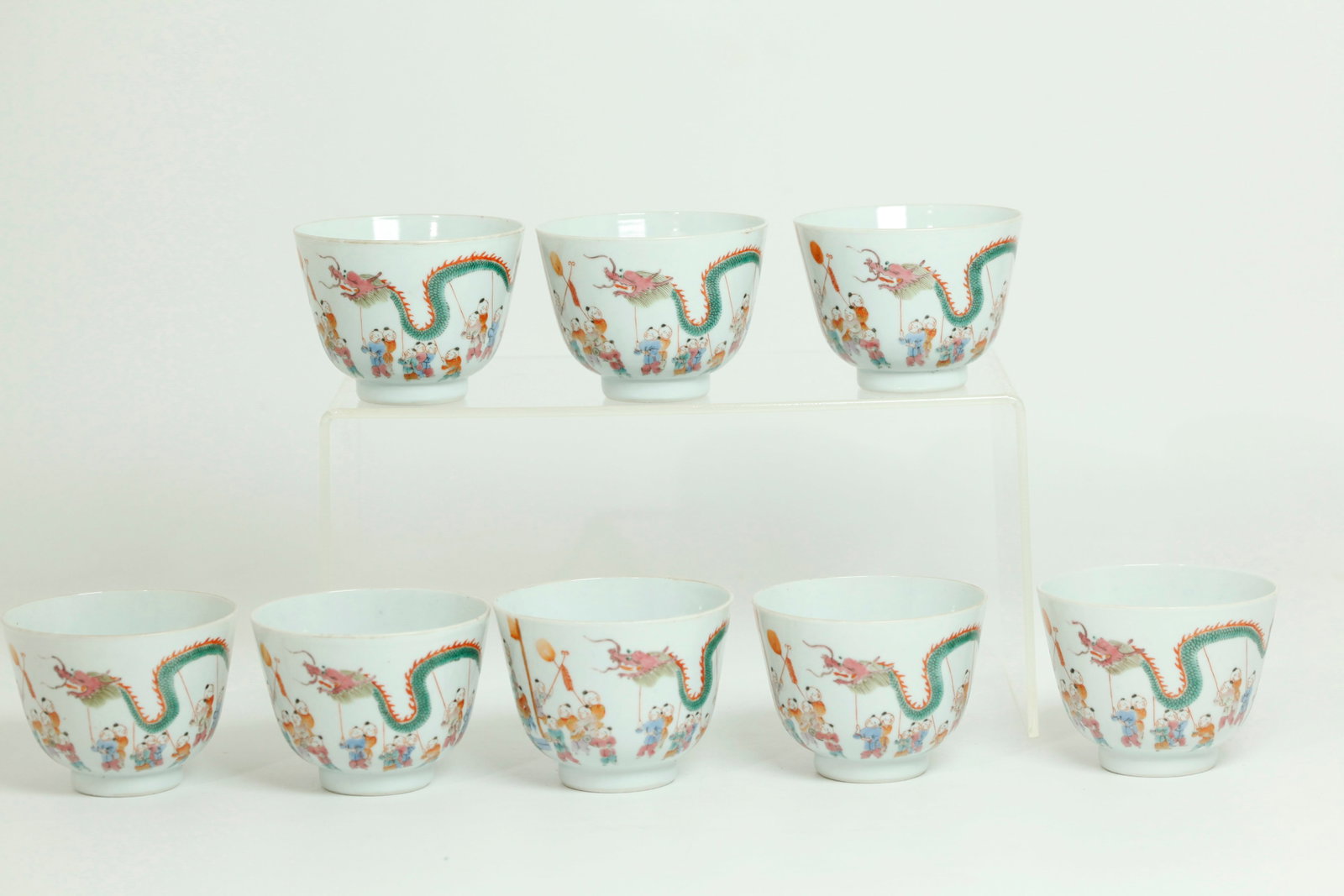 8 Fine Chinese 19th C Porcelain "100 Boys" Cups (1 of 7)