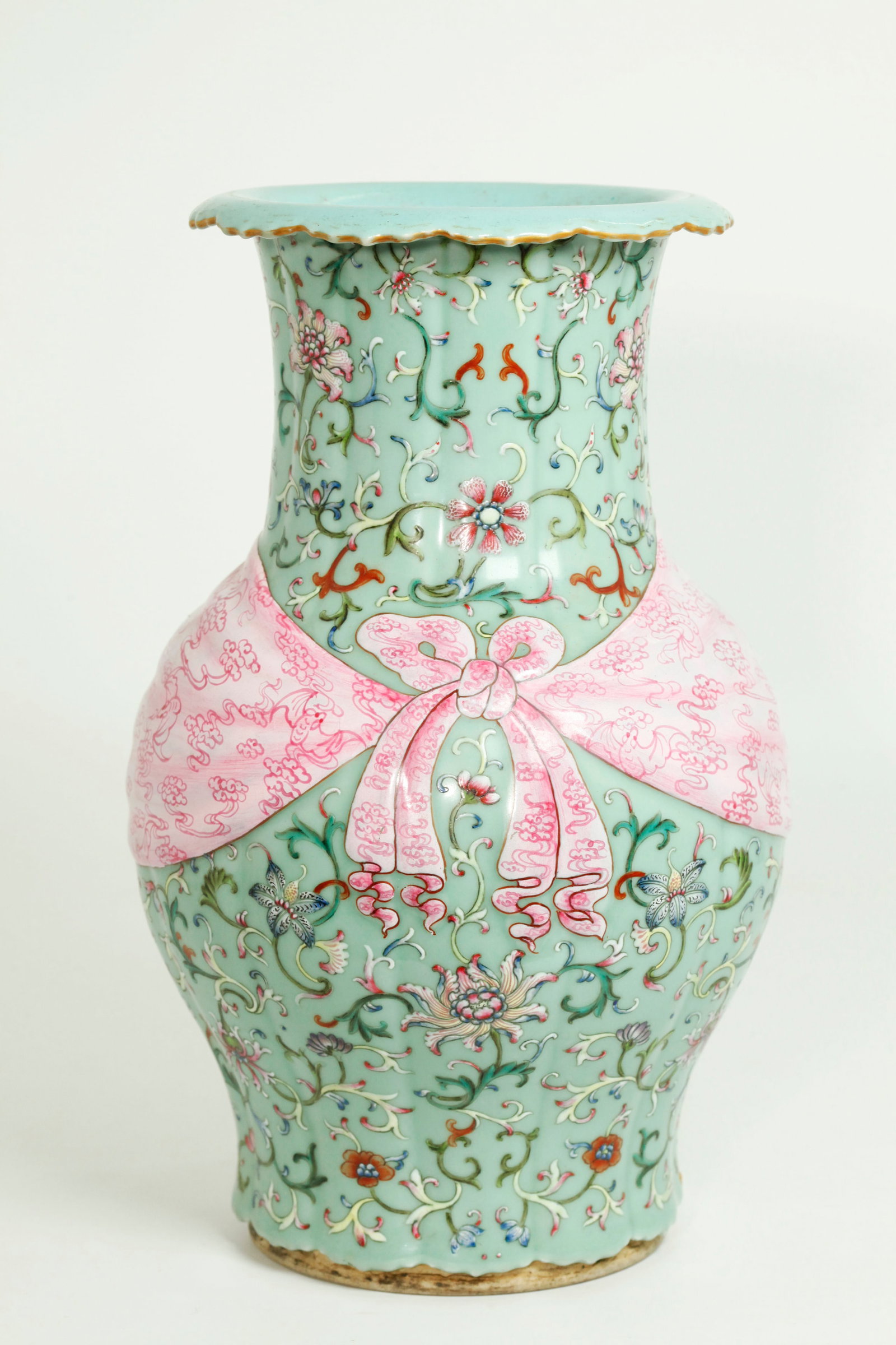 Fine Chinese Famille Rose & Celadon Porcelain Vase (1 of 5)