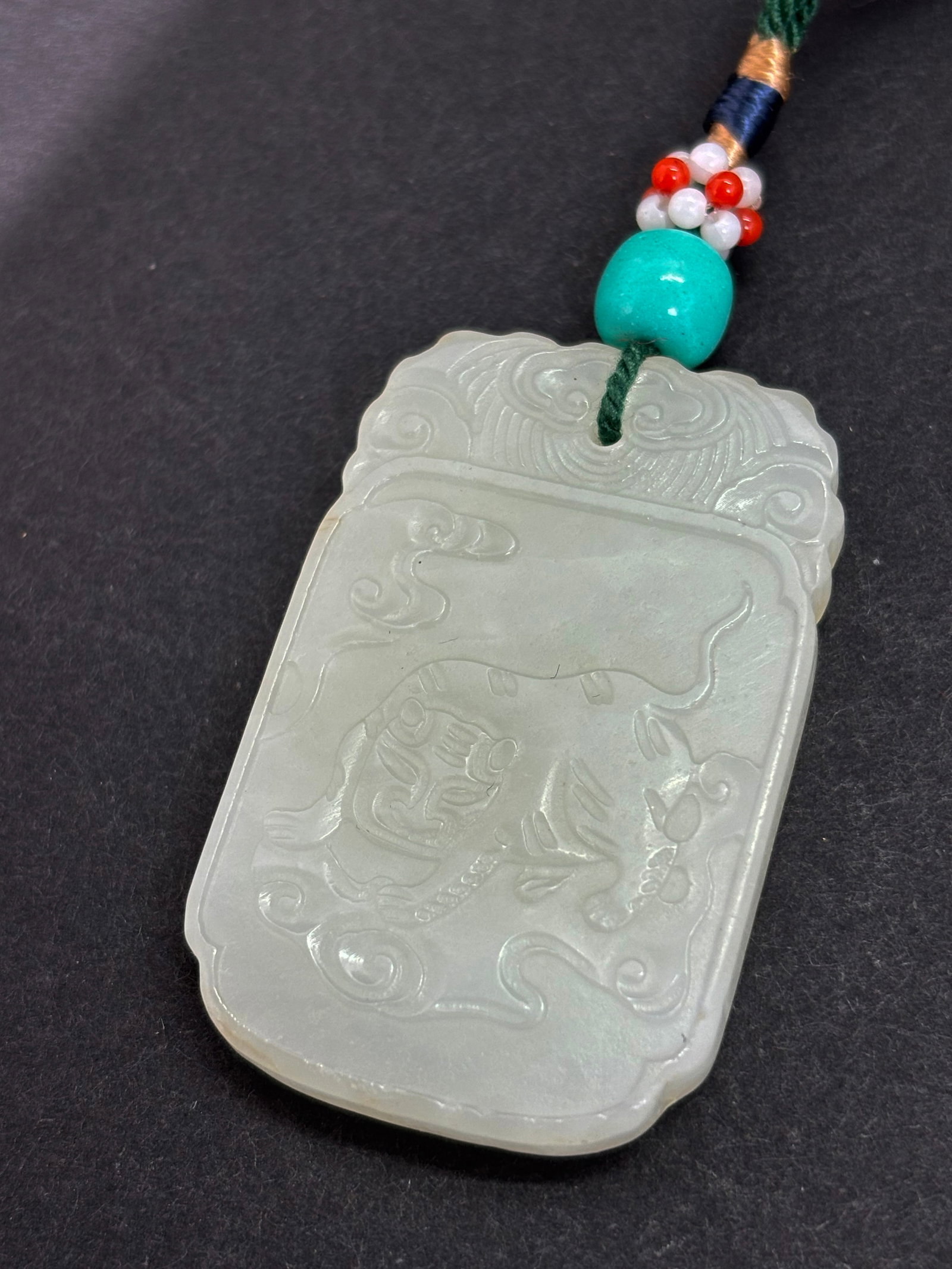 Chinese White Jade Pendant Tiger In Clouds (1 of 5)