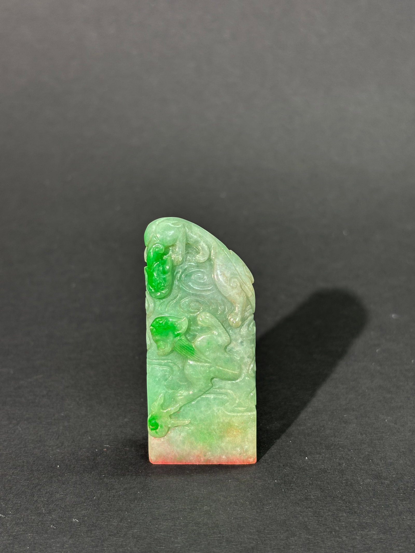 Chinese Pale to Apple Green Jadeite Chilong Seal (1 of 5)