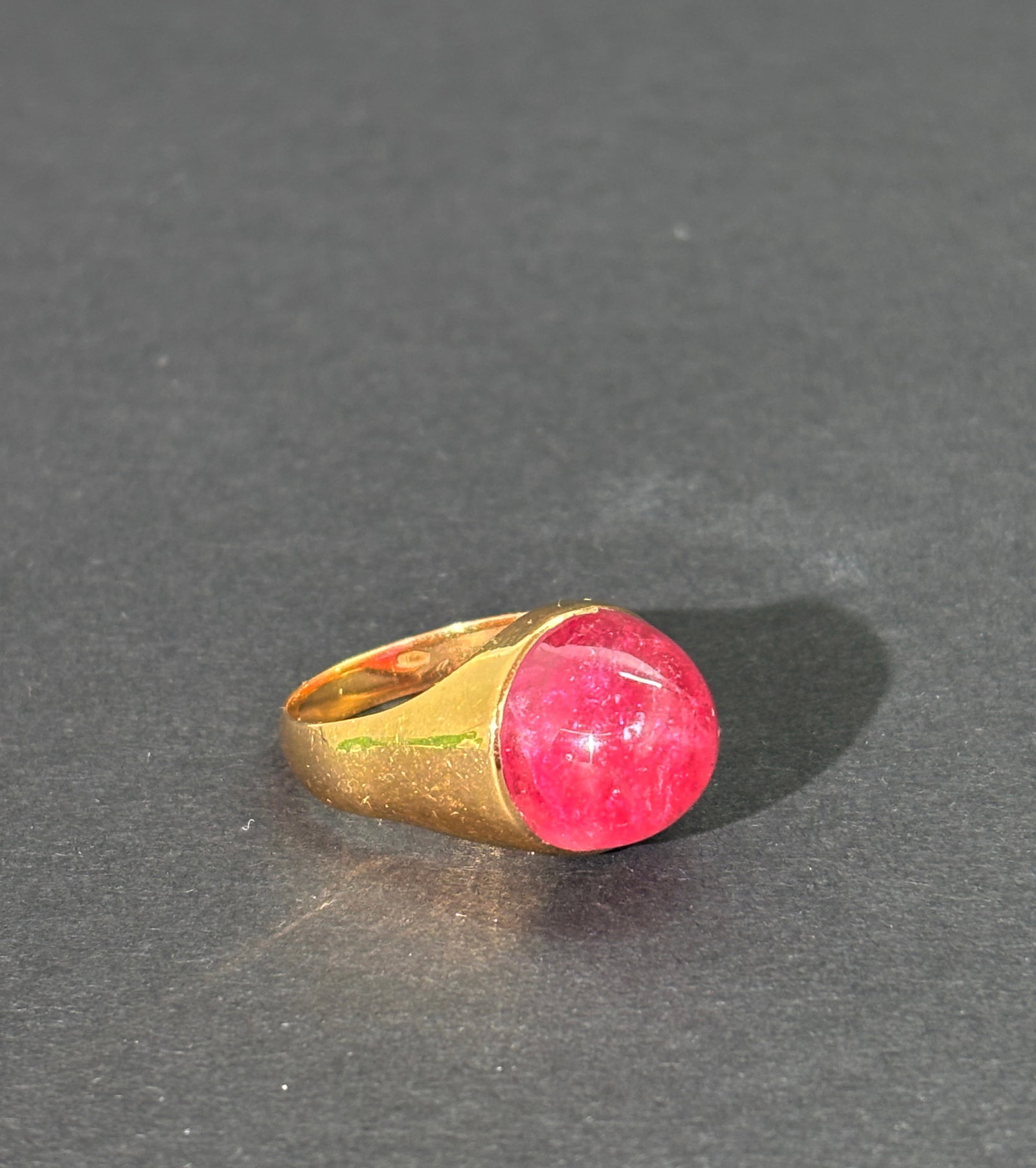 Chinese Pink Cabochon Tourmaline 18K Gold Ring (1 of 6)