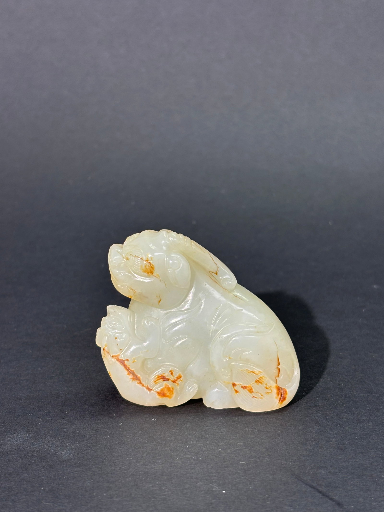 Chinese Pale Celadon Jade Horned Beast & Young (1 of 5)