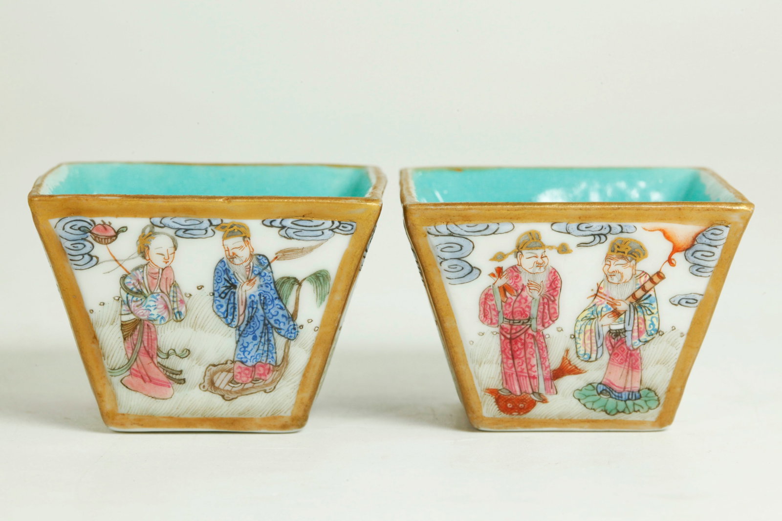 Pr Sm Chinese 18/19 C Porcelain Baxian Square Cups (1 of 6)