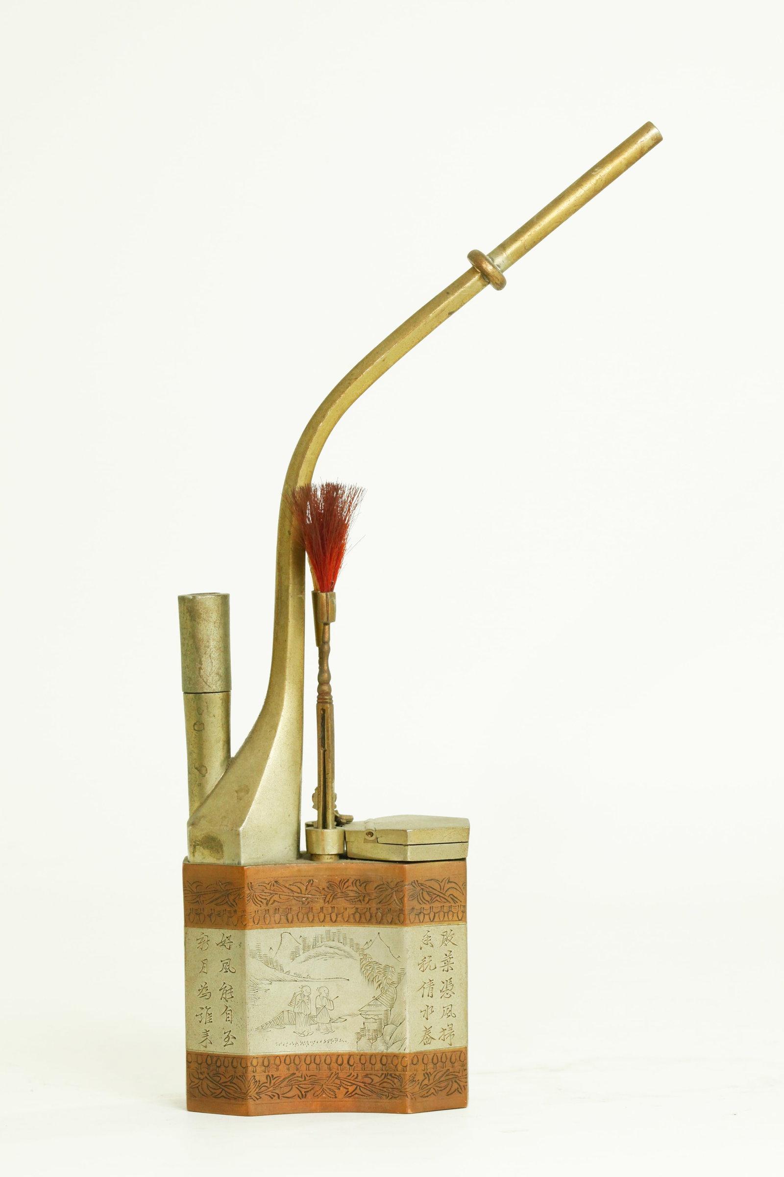 Chinese Qing Incised Bronze & Copper Tobacco Pipe (1 of 6)