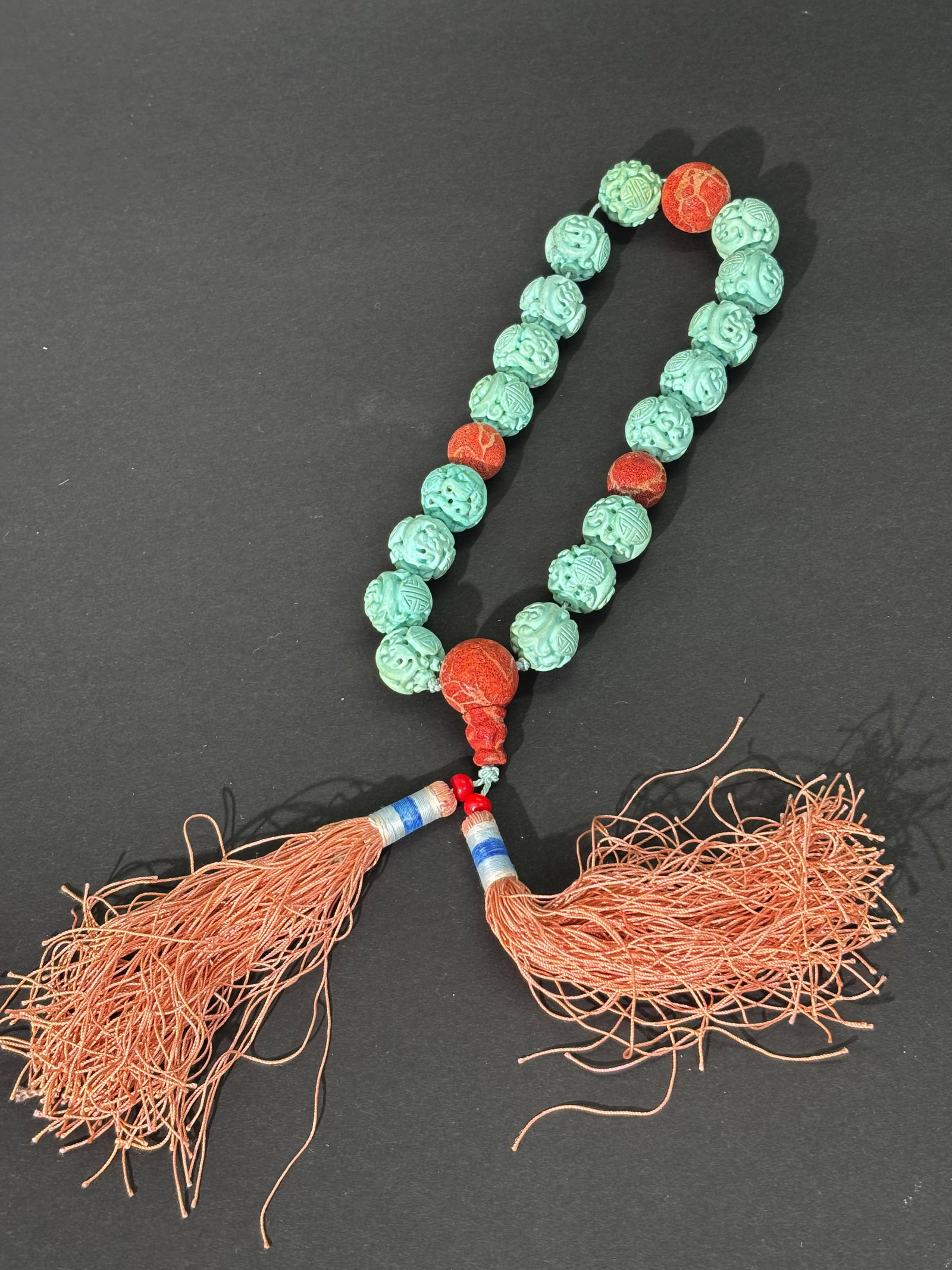 Chinese 20 Turquoise & Coral Bead Short Rosary (1 of 5)