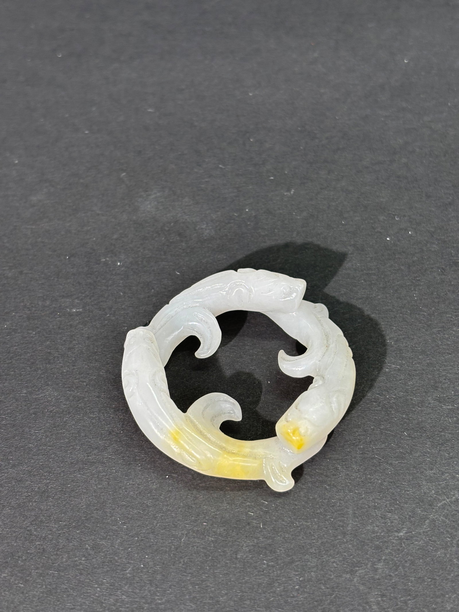 Chinese White Jade 3-Dragon Head Ring Pendant (1 of 5)
