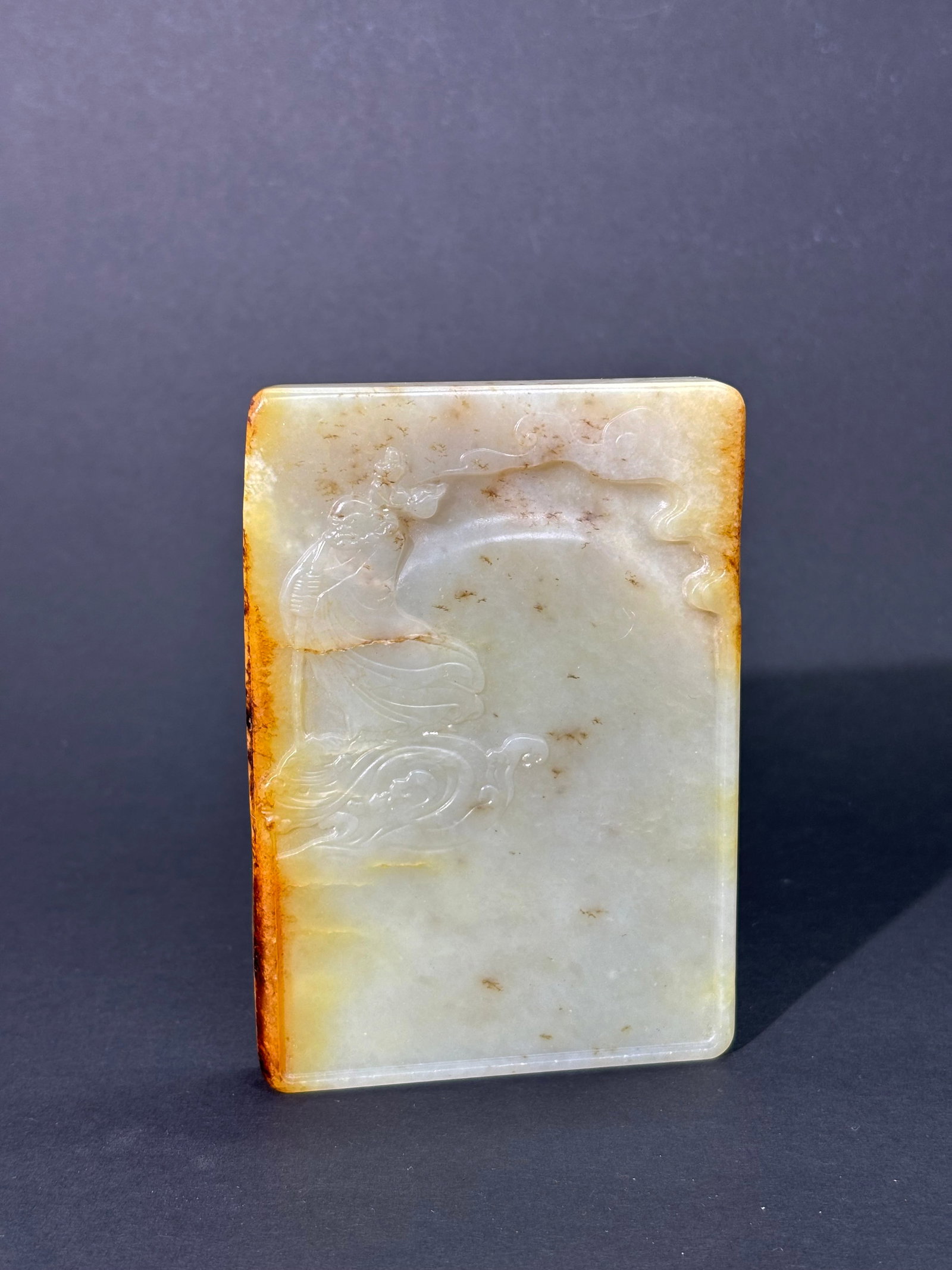 Chinese Pale Celadon & Russet Jade Damo Inkstone (1 of 5)