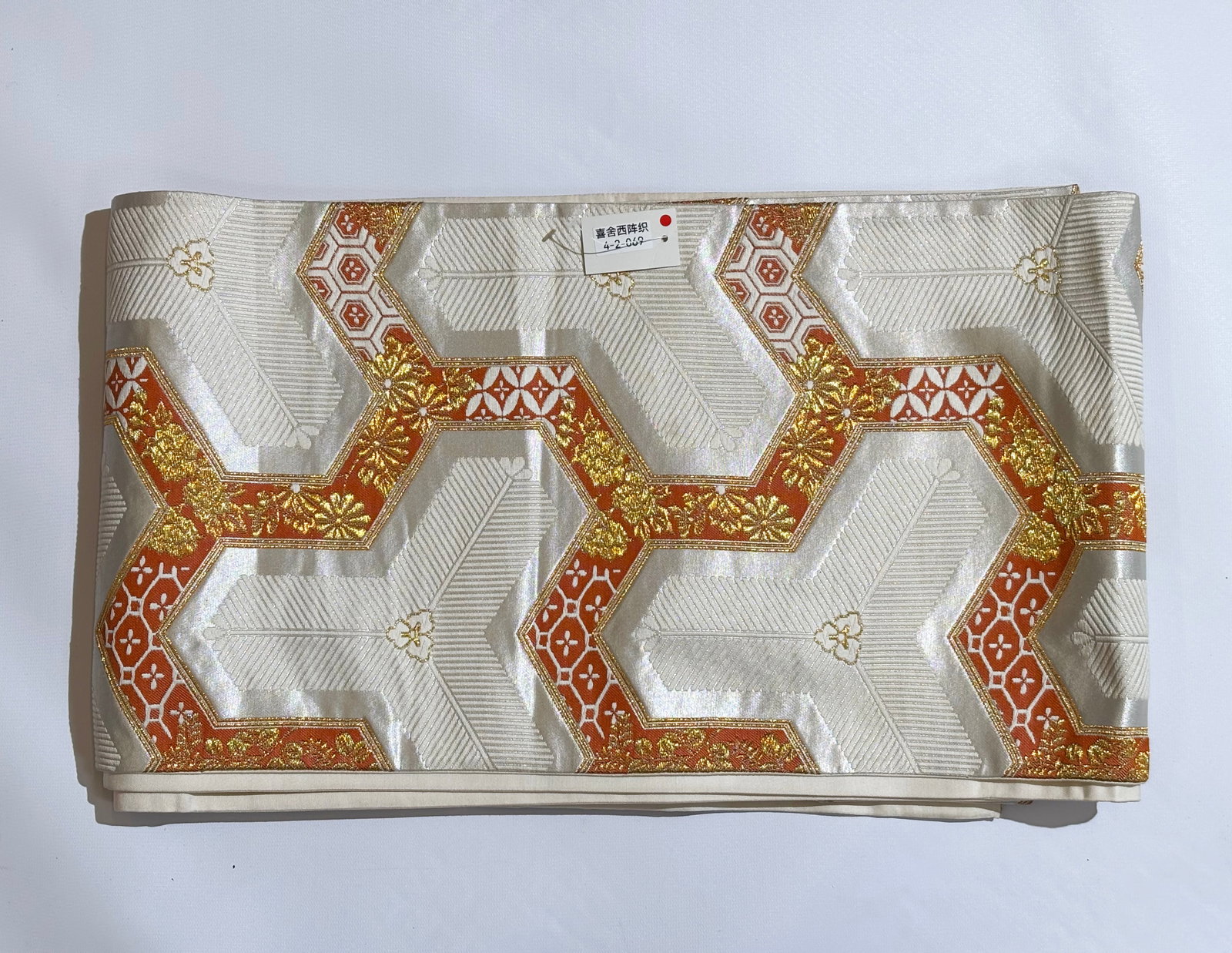 Good Japanese Ecru Silk Brocade Obi Sash (1 of 6)