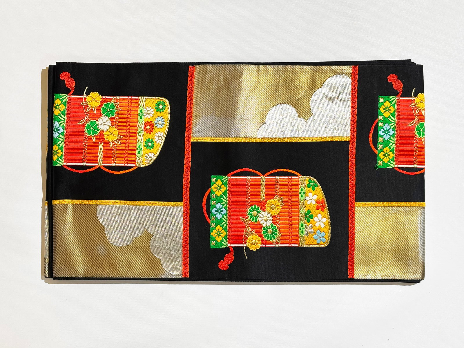 Good Japanese Black Silk Brocade Obi Sash (1 of 7)