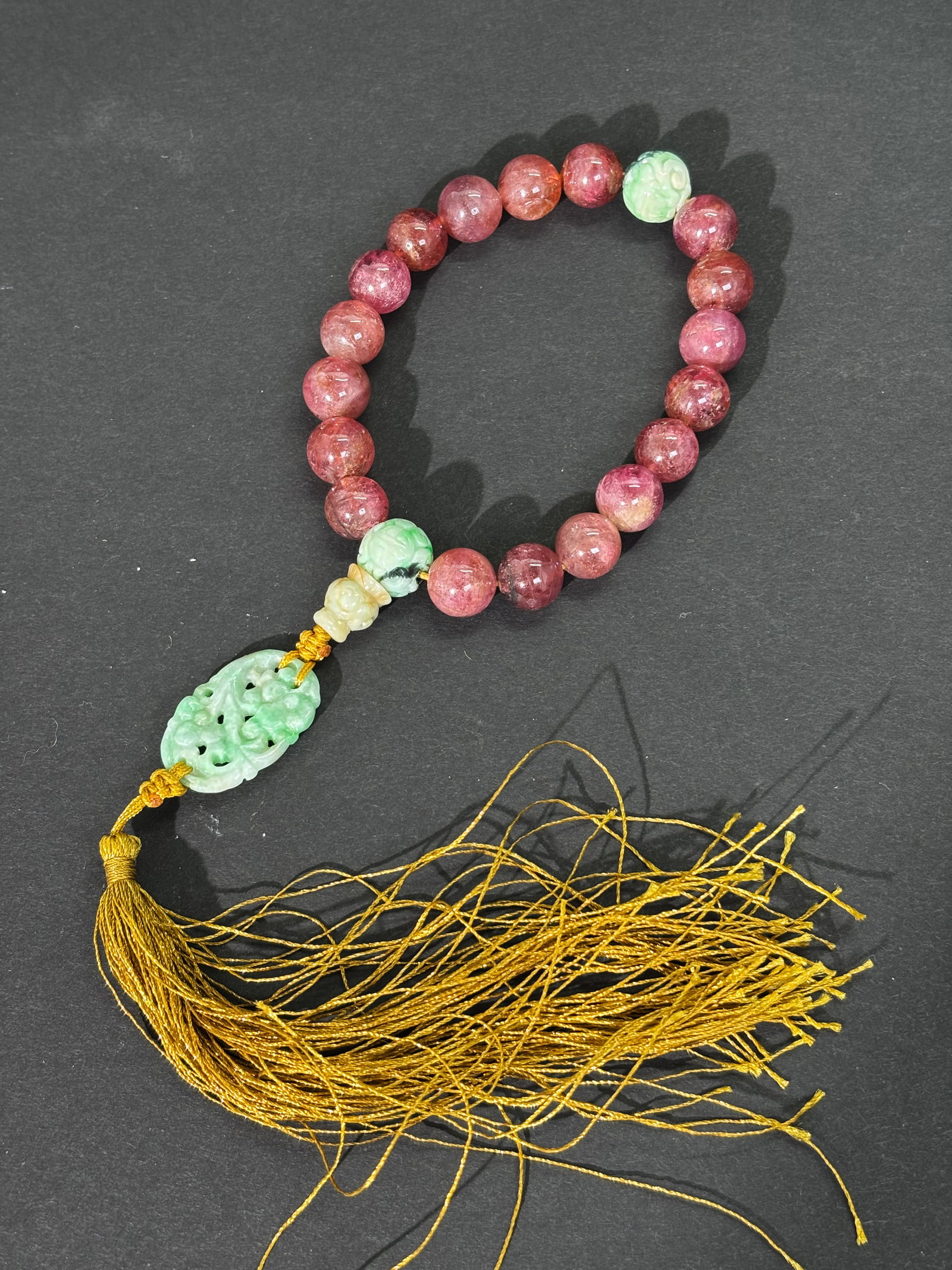 Chinese Dark Pink Tourmaline 18 Bead Bracelet (1 of 5)