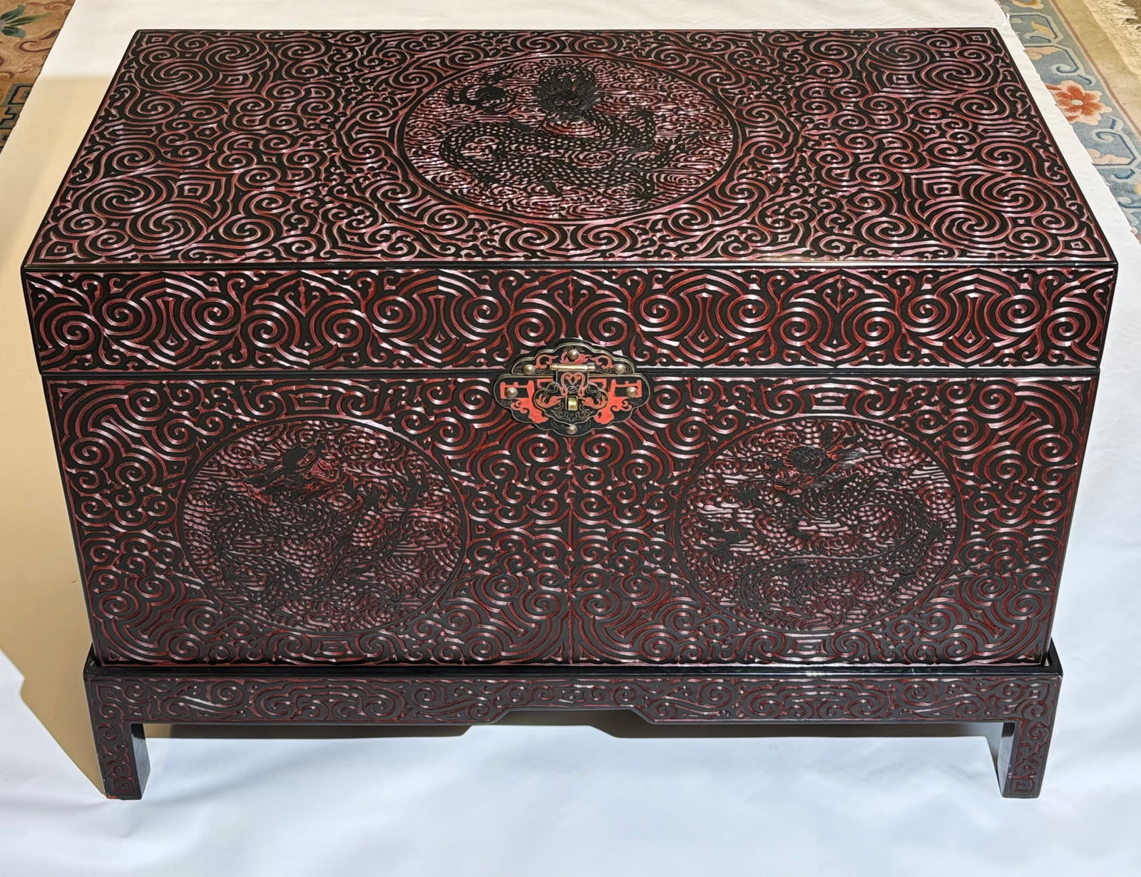 Lg Chinese Tixi (Guri) Red & Black Lacquer Trunk (1 of 11)