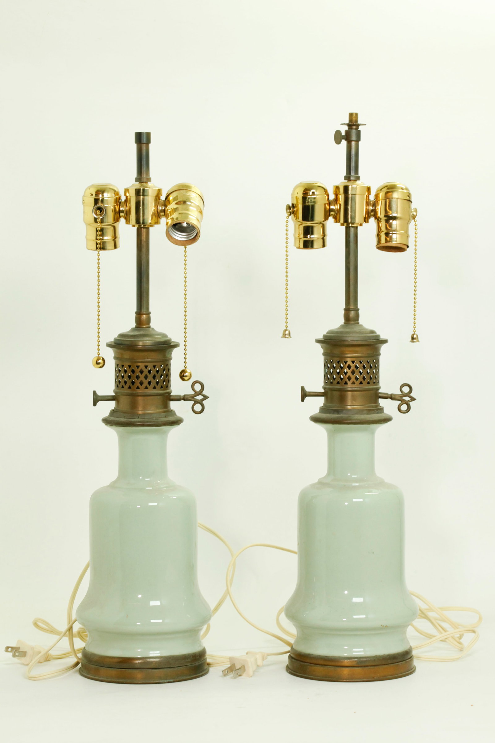 Pair French Style Pale Celadon Porcelain Lamps (1 of 5)