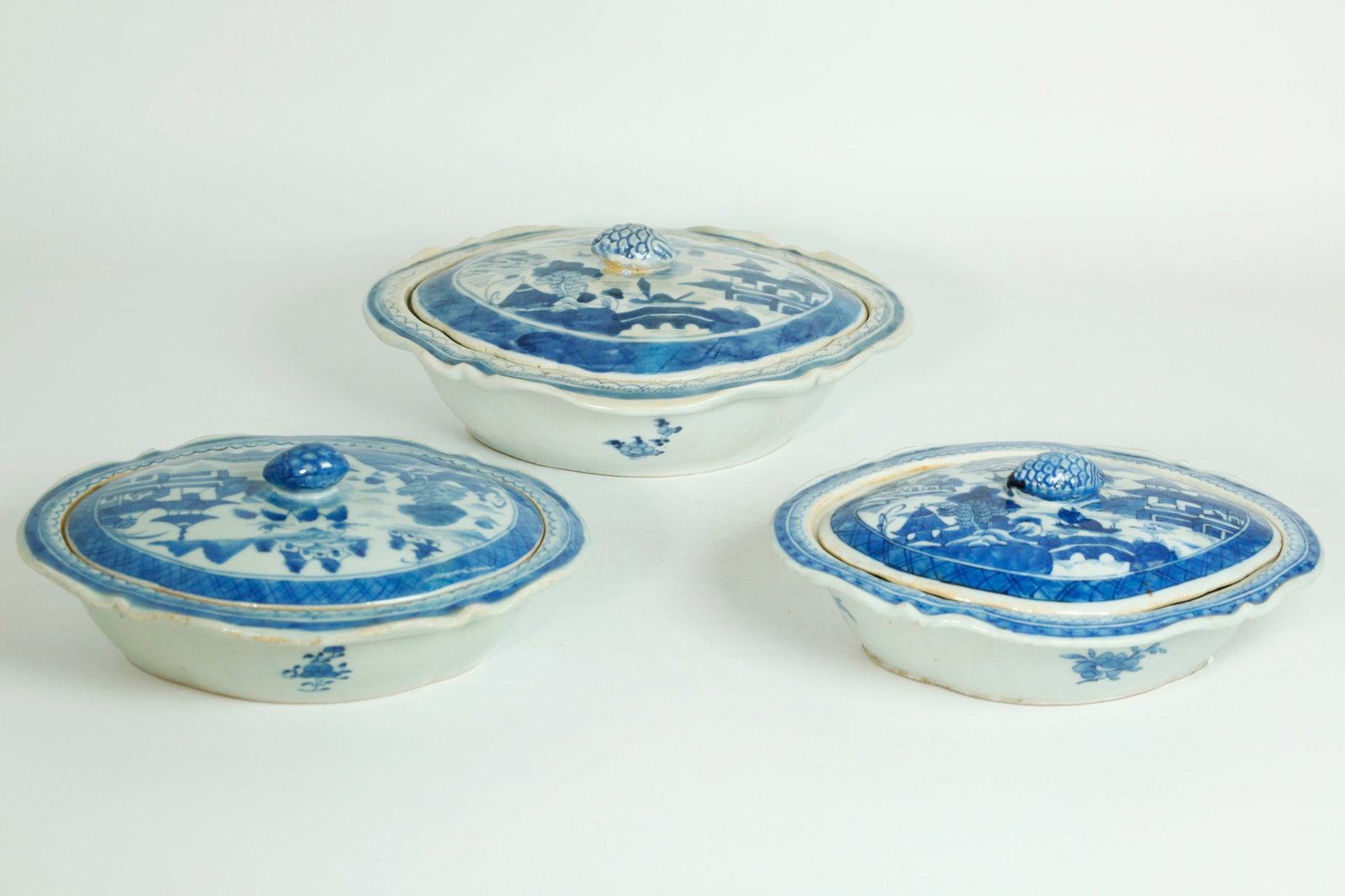 3 Chinese 19C Canton Blue White Porcelain Tureens (1 of 7)