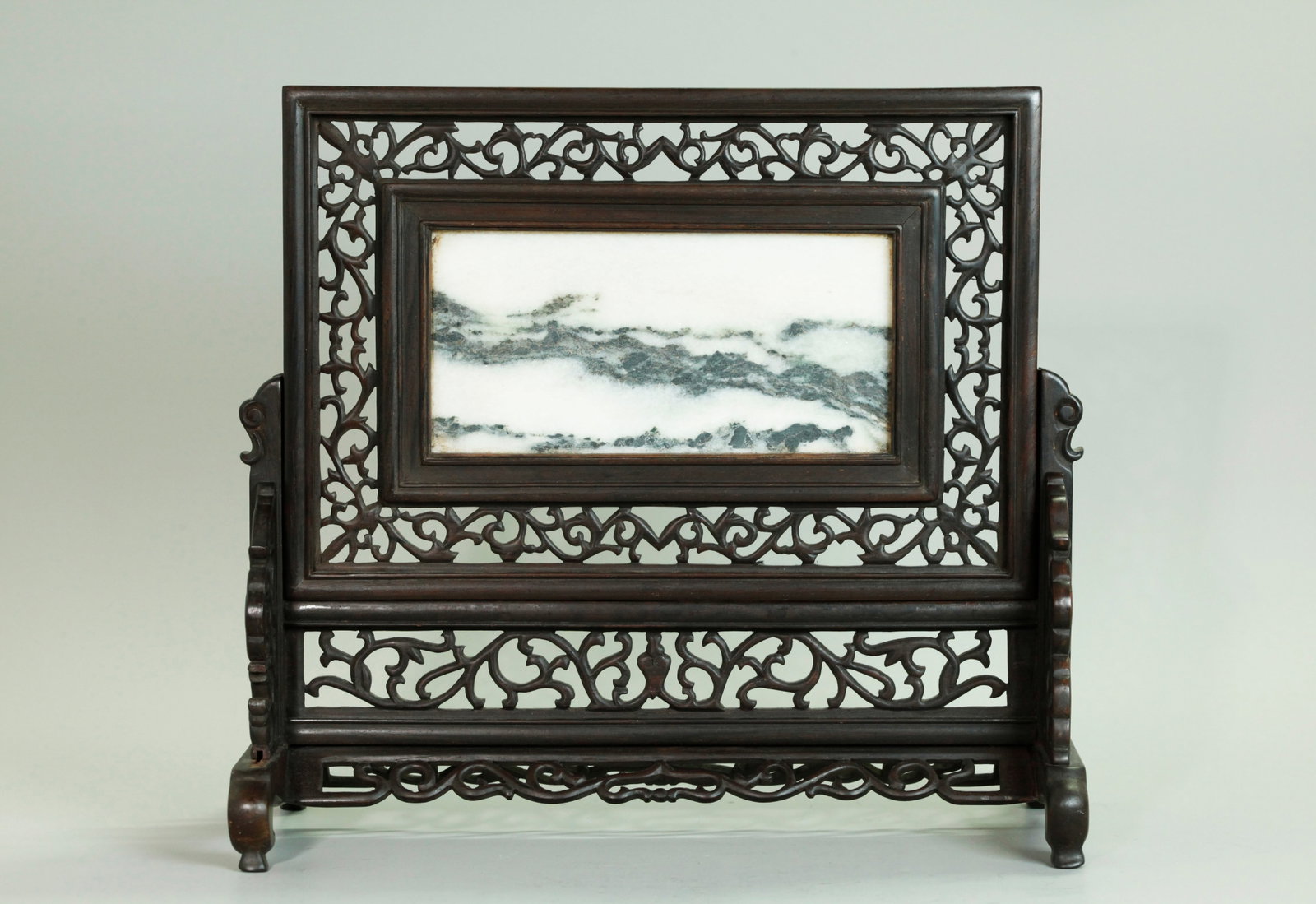 Sm Chinese Black & White Dream Stone & Wood Screen (1 of 6)