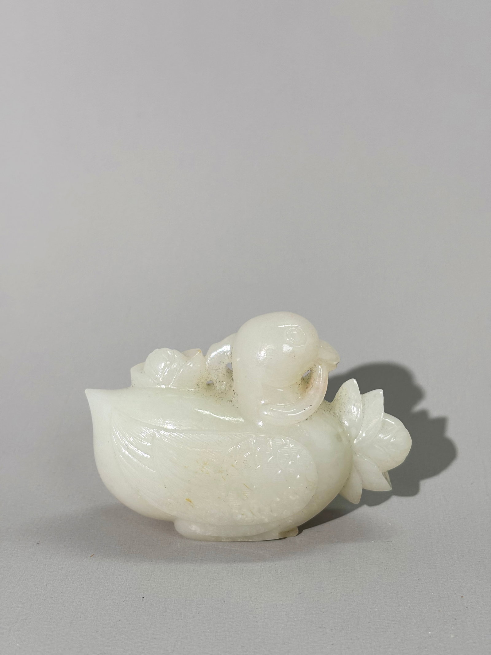 Chinese Very White Jade Mandarin Duck & Lotus (1 of 5)