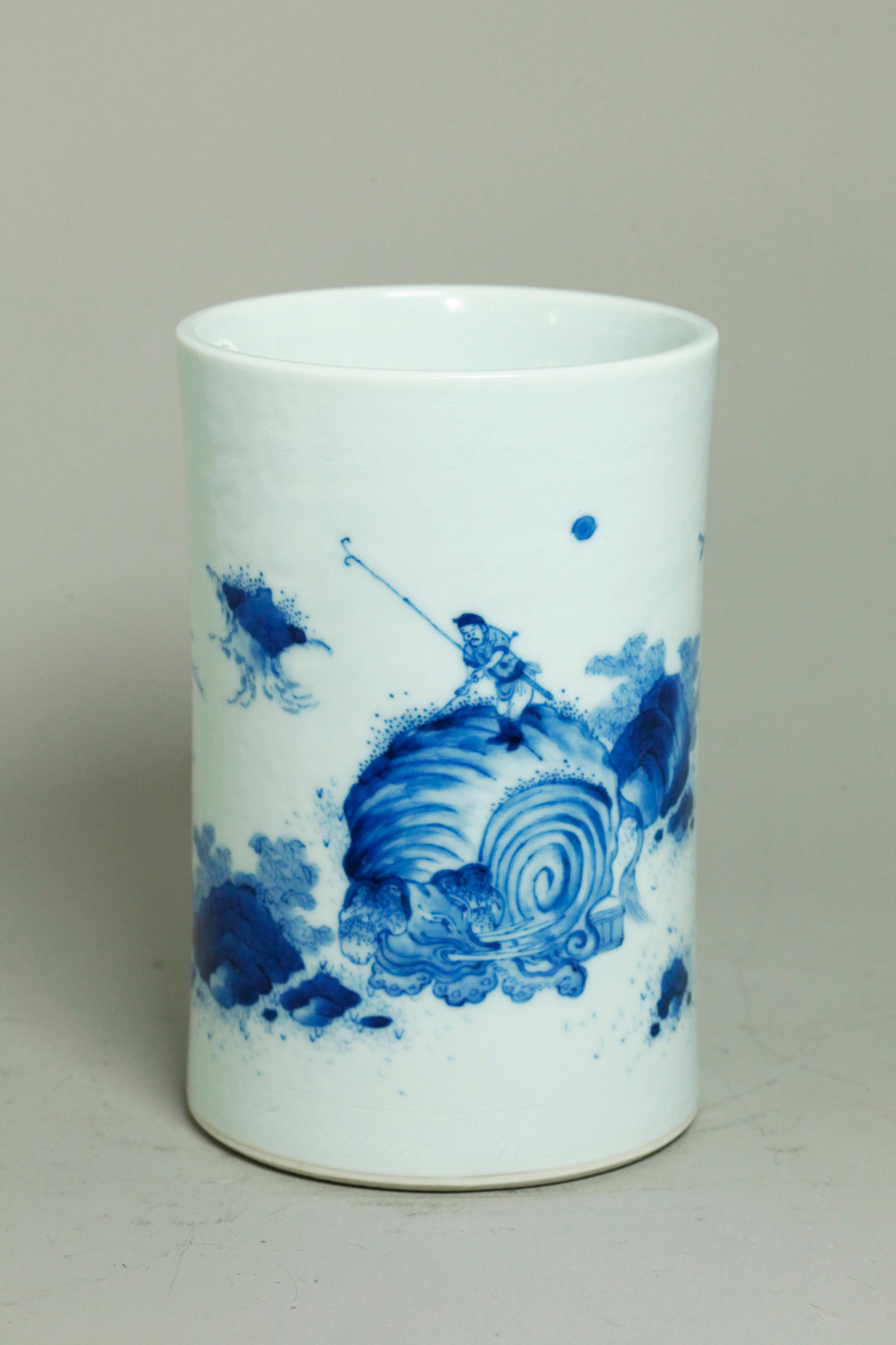 Chinese Blue & White Porcelain Elephant Brush Pot (1 of 5)